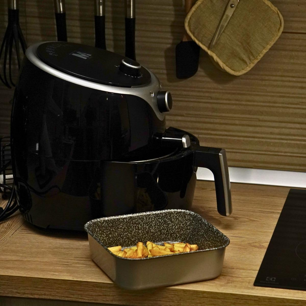 NAMAI - Set of 20 X 20 Cm Air Fryer Baking Tray + Cake Tin 18 Cm, Aluminium, Non-Stick Coating, Dishwasher Safe, Stone Look, Made in Italy (20 X 20 + Cake Tin 18) image number 1