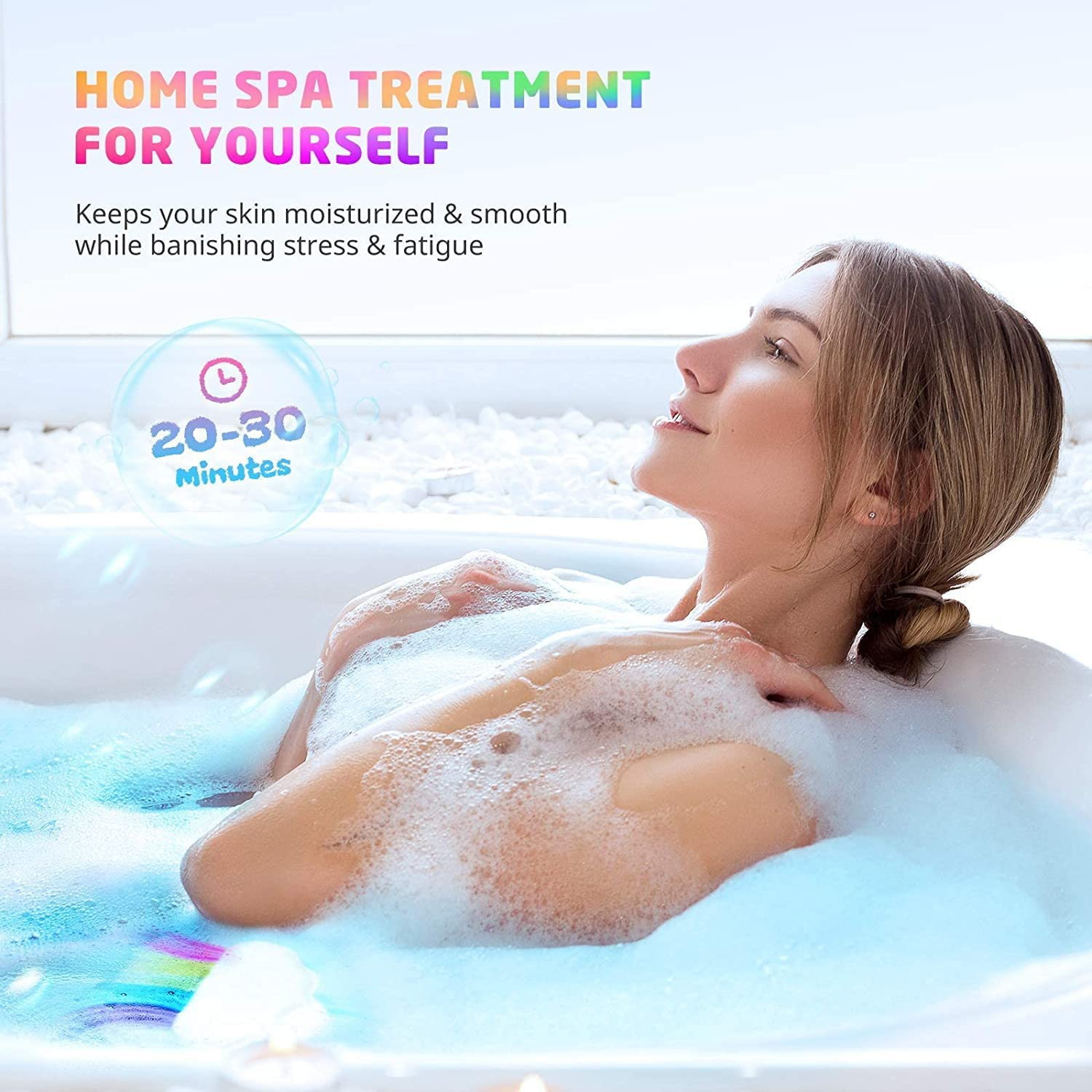 Uandhome 4 Pack Rainbow Bath Bombs for Kids, Girls Bath Bomb Gift Set with Natural Ingredients, 2 Clouds、1 Star、1 Moon Shower Bombs with Rich Bubbles and Rainbow Color, Great Gifts at Holiday and Birthday image number 2