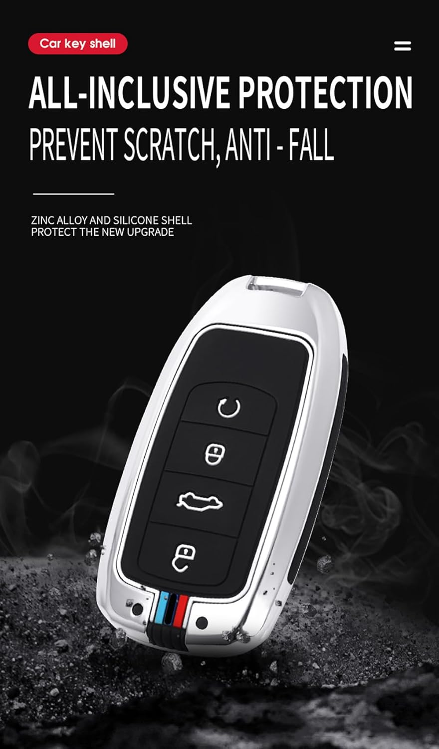 Ontto Metal Car Key Fob Cover Fit for Chery Tiggo 8 Pro plus New 5 plus 7 Pro Tiggo 7 Pro Max Omoda 5 C5 Key Holder Smart Silicone Key Case Shell Bag Keyring Keychain Auto Styling Accessories Silver 2 image number 3