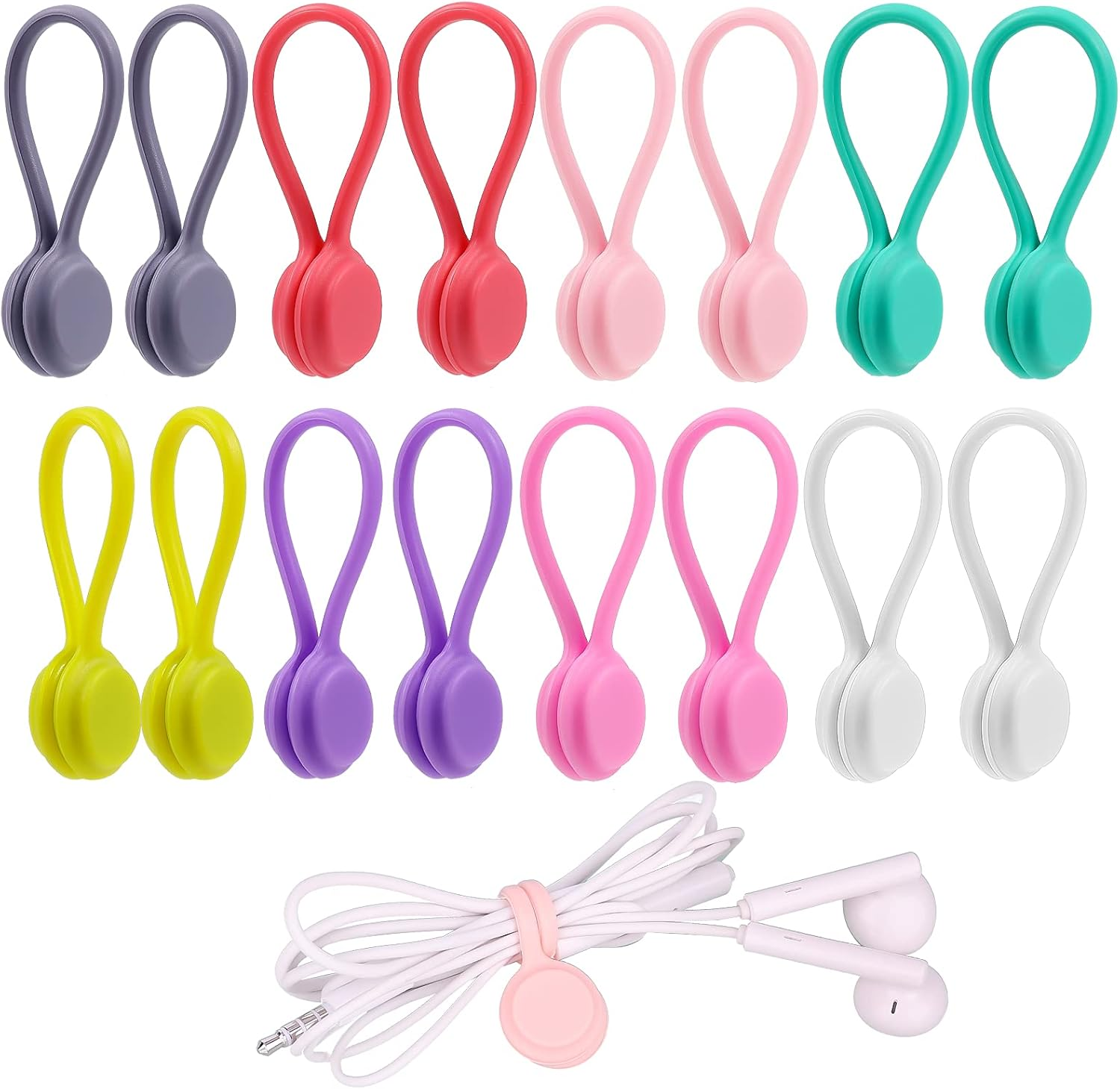 16Pcs Magnetic Twist Ties Magnetic Cable Ties Clips Cable Straps Cord Ties Organizers Silicone Reusable Cable Ties for Cable Earphone Line USB Cables Charging Cords Pens Key Chains (8 Colors) image number 4