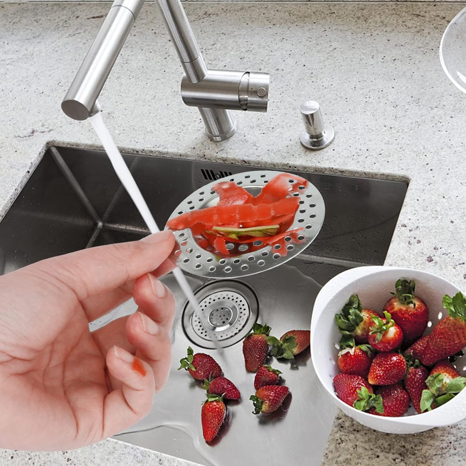 Stainless Steel Drain Strainers 6 X - 7 X 0.7 Cm, Hair Strainer Shower & Bathtub, Practical for Drains, Rustproof Drain Filter, Set of 6 Reusable Strainers image number 2