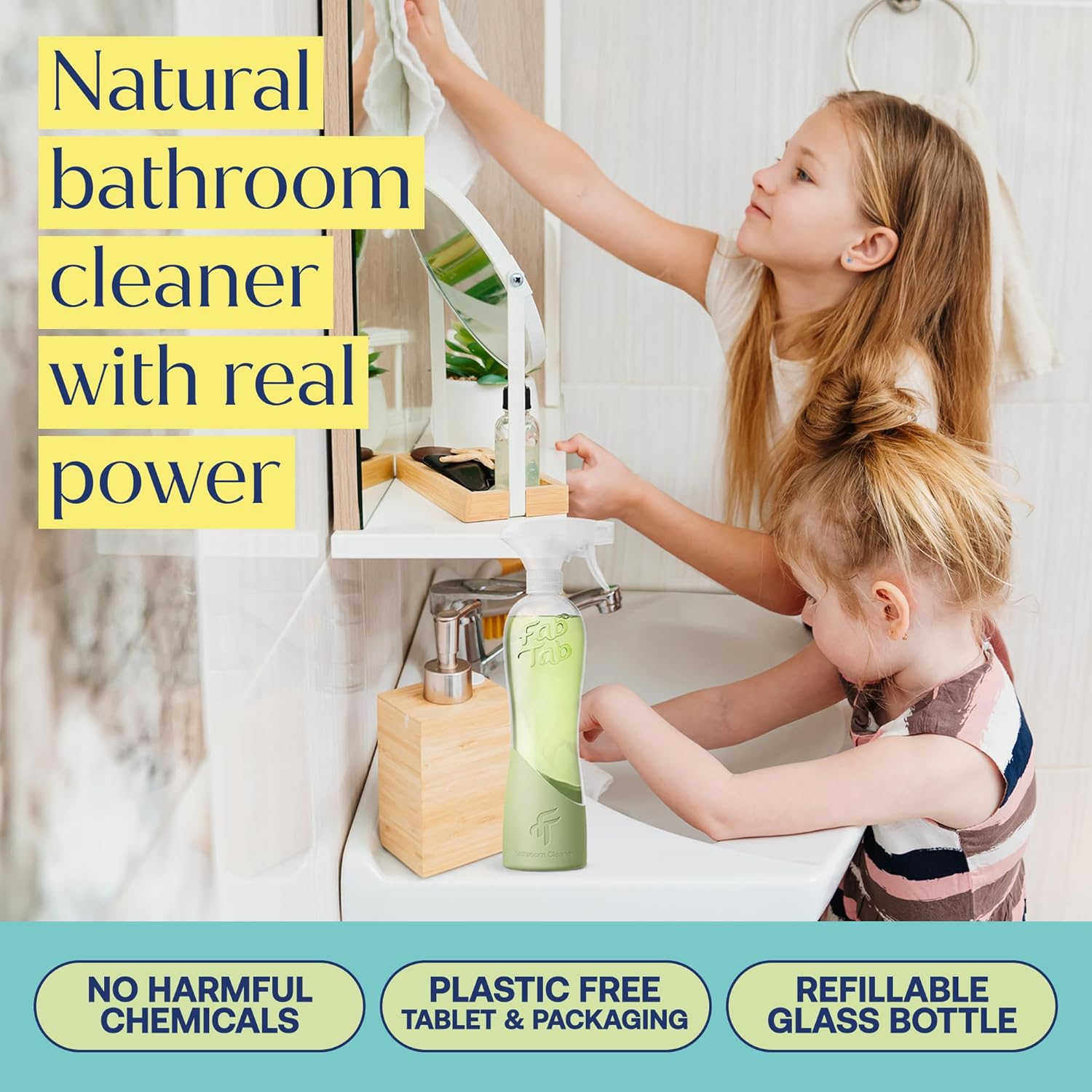 Fab Tab Bathroom Cleaner Starter Kit - Natural Cleaning Products - Household Cleaners - All-Purpose Cleaner Tablets - Plant-Based - Plastic-Free | Citrus Scent | No Harsh Chemicals image number 1