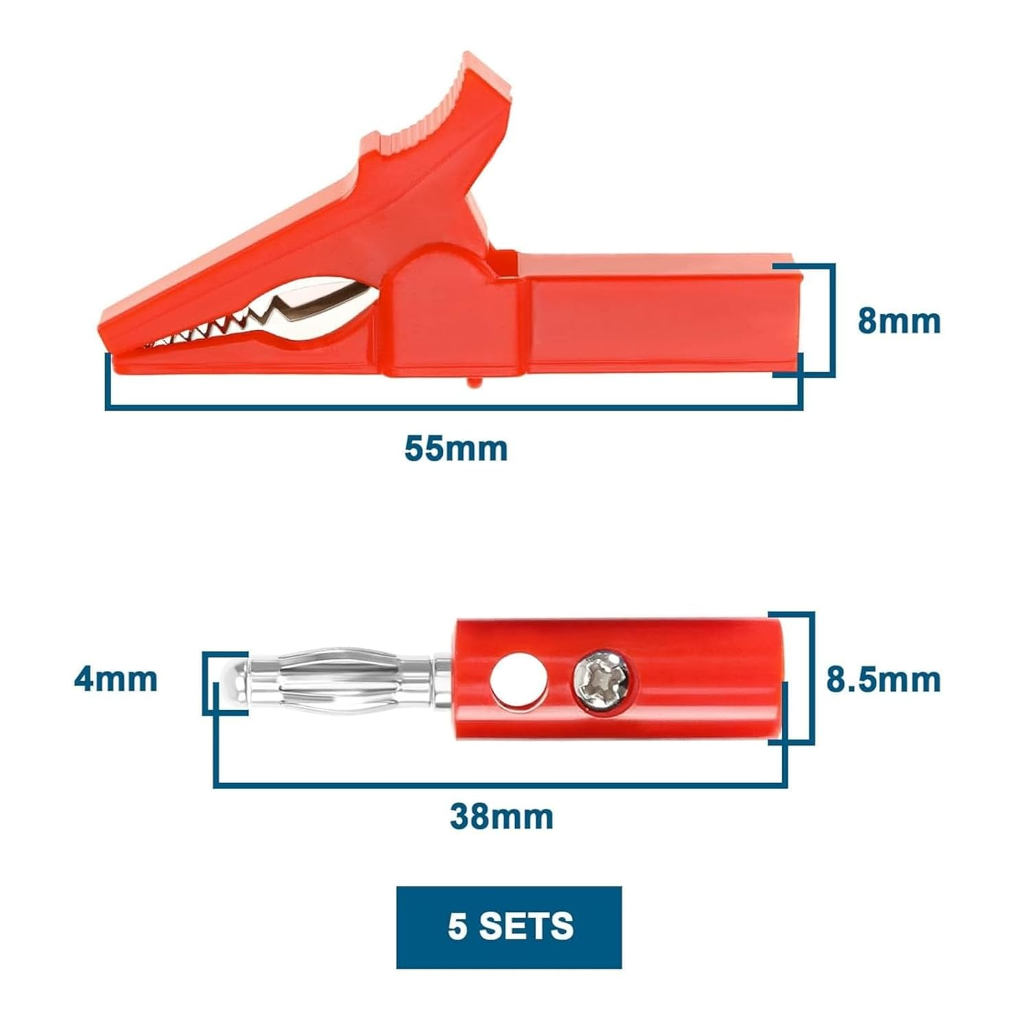 SNOKAY 5 Colors Alligator Clips with 4Mm Banana Plugs 220V 30A Full Insulated Automotive Car Battery Alligator Clips Electrical Test Clips for Multimeter Test Leads, Pure Copper and PVC Material image number 4
