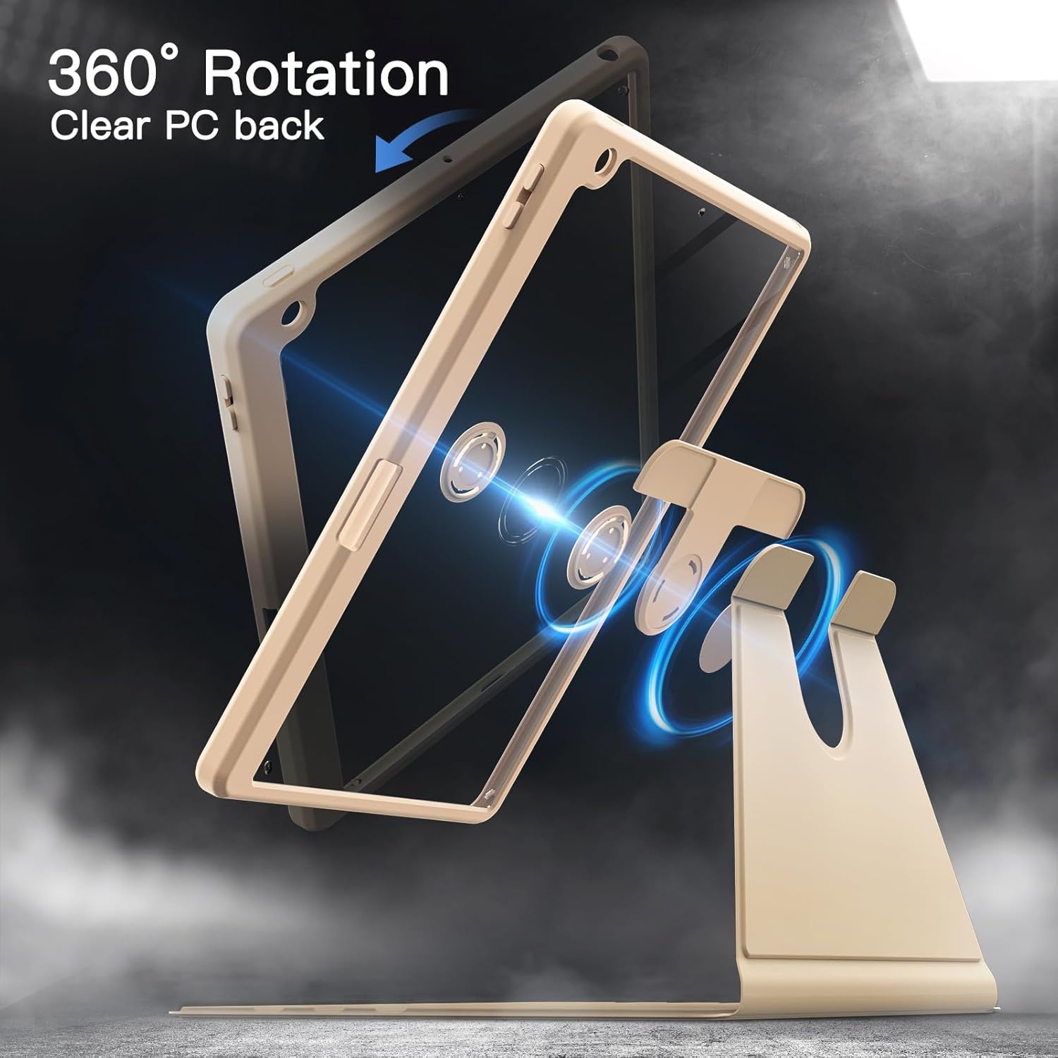 Jetech Rotating Case for Ipad 9/8/7 (10.2-Inch, 2021/2020/2019 Model, 9Th/8Th/7Th Generation) with Pencil Holder, 360 Degree Rotation Protective Stand Cover Clear Back, Auto Wake/Sleep (Beige) - Black image number 5