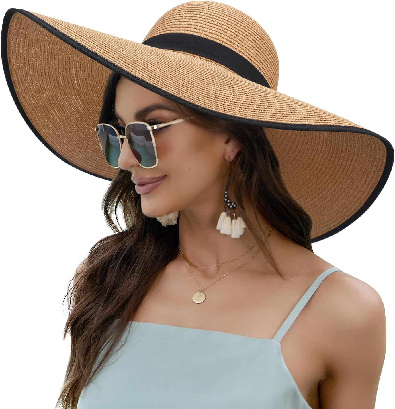 Naivlizer Women Wide Brim Sun Hat UPF50 Straw Summer Hat Floppy Beach Hat Roll-Up