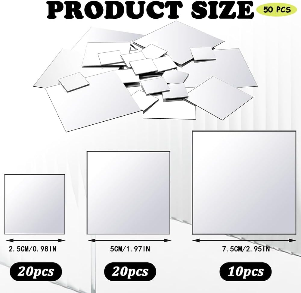 50Pcs Self-Adhesive DIY Mirror Wall Stickers,Mini Unbreakable Square Acrylic Mirror,Mirror Tiles 0.98" 1.97" 2.95" Three Sizes,For Crafts DIY Projects Home Wall Tables Kitchen Bathroom Decor image number 5
