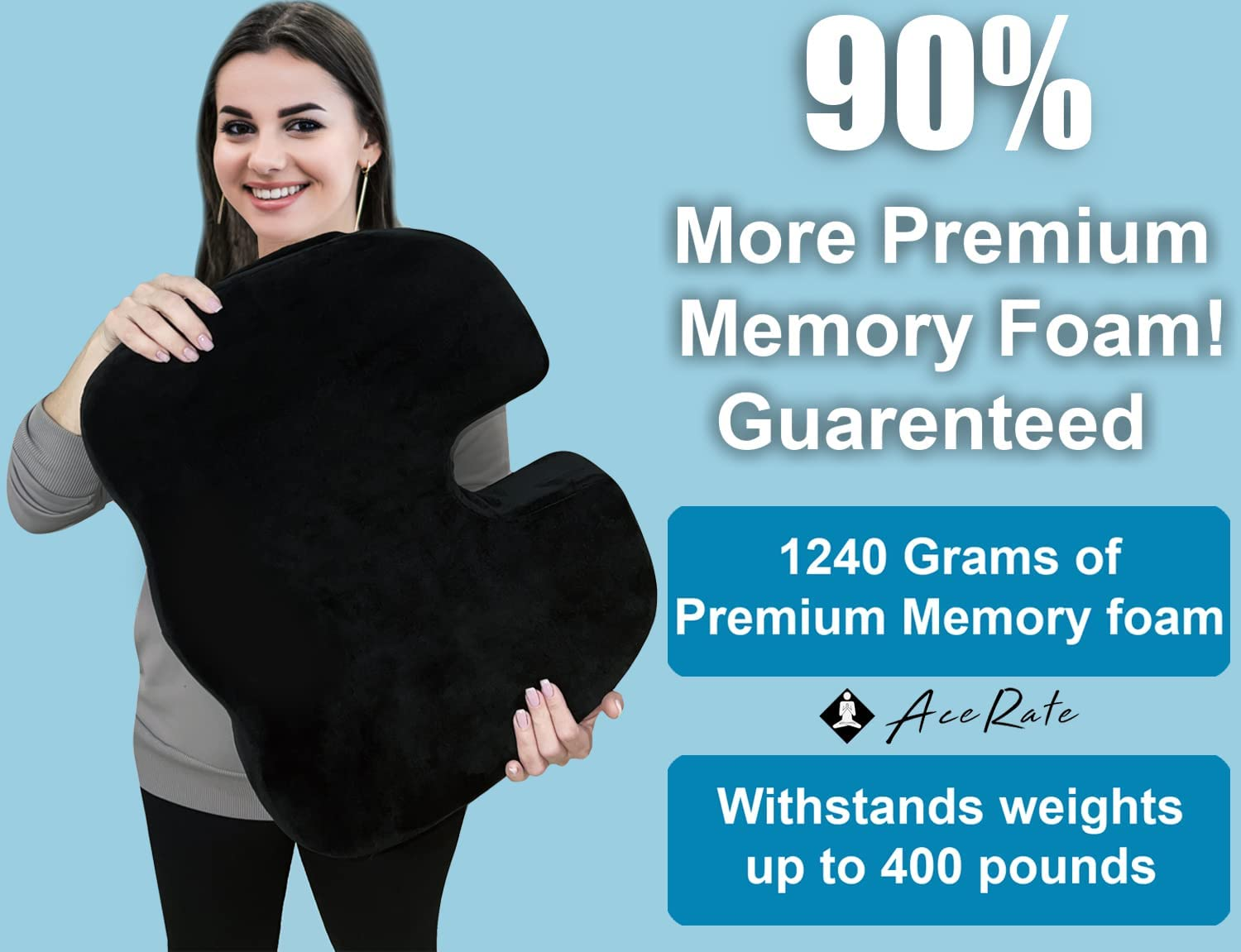 Coccyx Extra Large Memory Foam Gel Sitting Pillow for Back Pain, Sciatica and Tailbone Relief - Perfect Fit for Office and Kitchen Chair, Wheelchair, Car, Truck (Xl-Black) image number 3