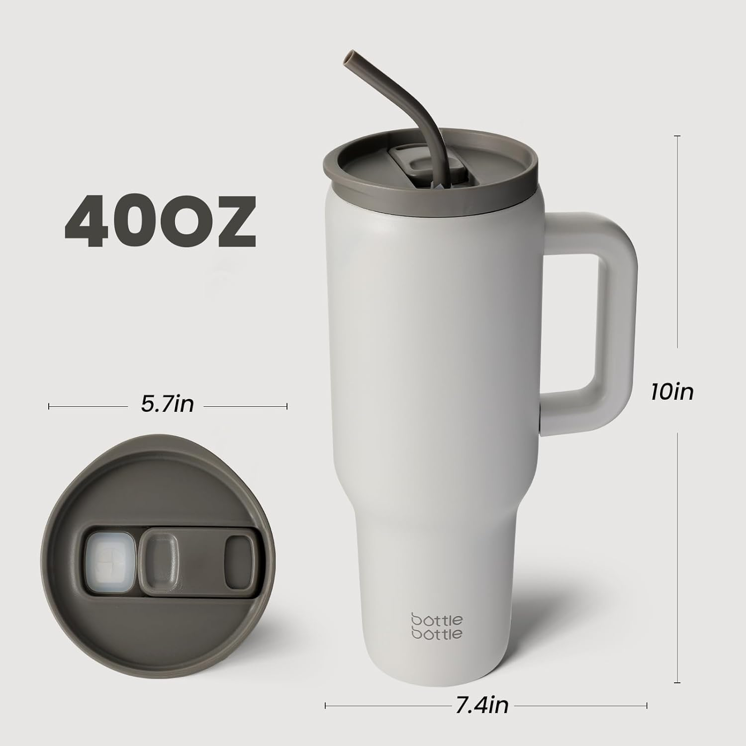 BOTTLE BOTTLE 40 Oz Tumbler with Handle and Straw,Stainless Steel Vacuum Travel Mug,Car Cup with Straw, Stainless Steel Vacuum Water Bottle for Gifts Party Office Coffee (Gray)