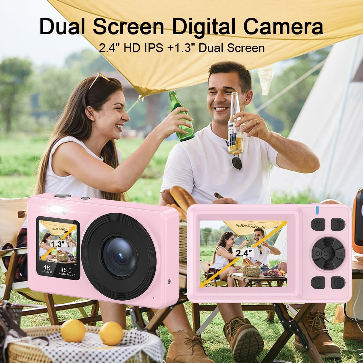 AILRINNI Dual-Screen 4K Digital Camera, with a 2.4" LCD Rear Screen and a 1.3" Front Screen, a 48-Megapixel Full HD Camera, an 18X Zoom Function, Nd a 64GB Memory Card image number 3