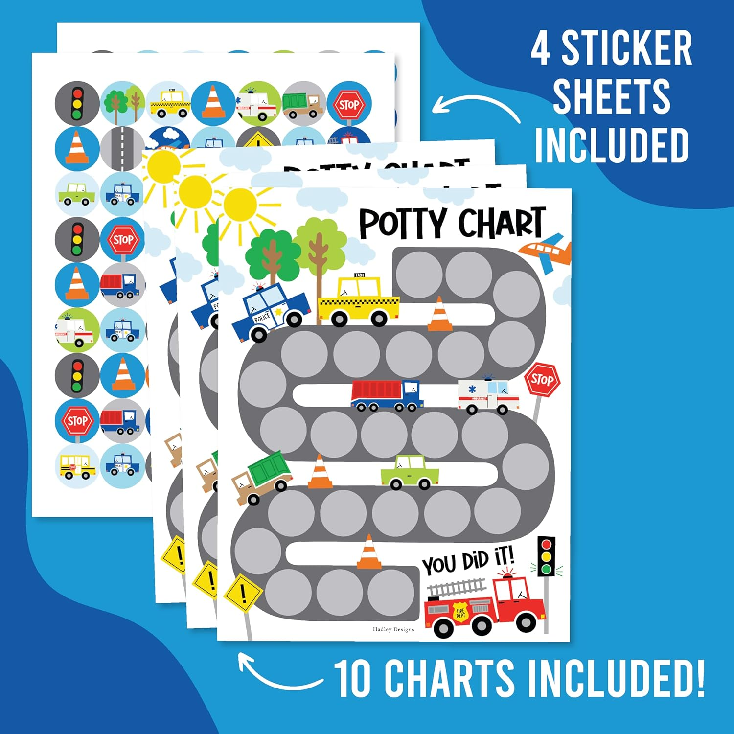 Hadley Designs Potty Training Chart for Boys with Fun Reward Stickers &ndash; Sticker Chart for Kids Potty Training, Potty Training Chart for Toddlers Boys, Sticker Chart for Potty Success