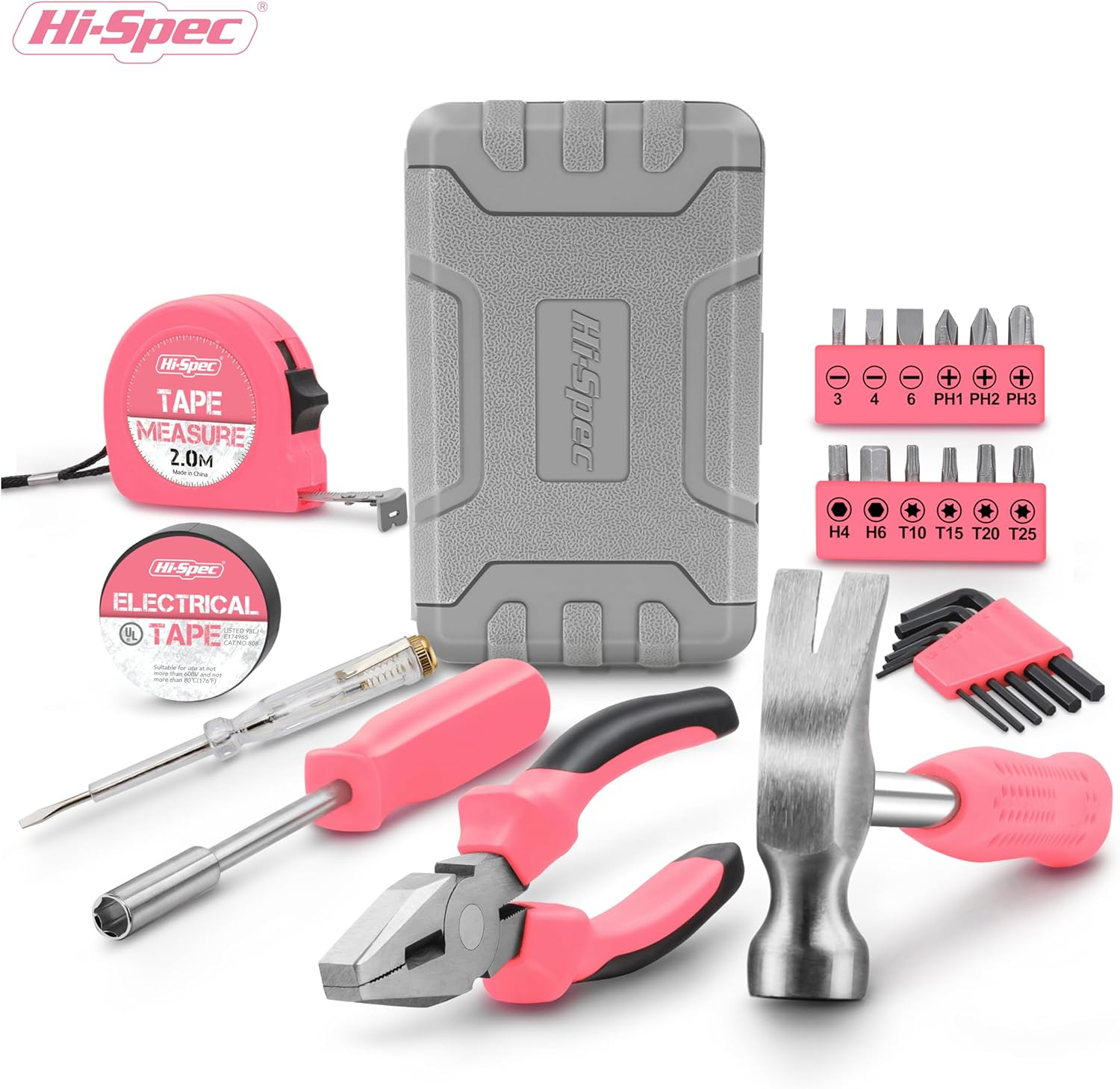 Hi-Spec 24Pc Pink Household Toolkit for Women. Small DIY Mini Toolset of Starter Basic Ladies Tools for Home & Office with Tool Box image number 5