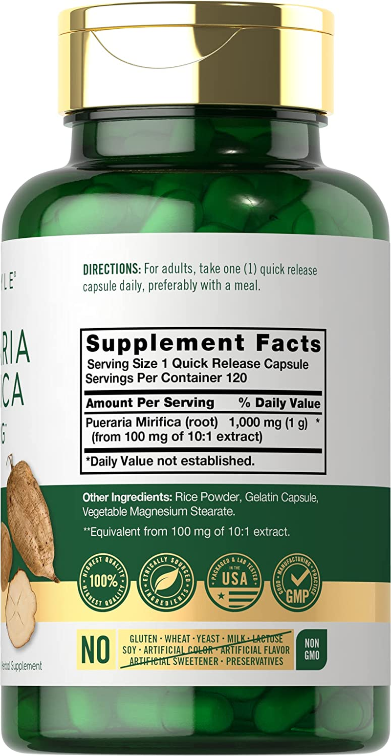 Pueraria Mirifica Capsules | 1000Mg | 120 Capsules | Non-Gmo & Gluten Free | by Carlyle image number 2