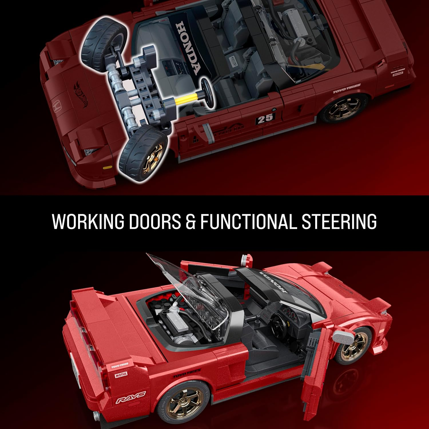 Mattel Brick Shop Hot Wheels Elite Series Building Set, &rsquo;90 Acura NSX with 876 Pieces, Realistic Details and Custom Decals, Adult Collectors and Kids Ages 10+