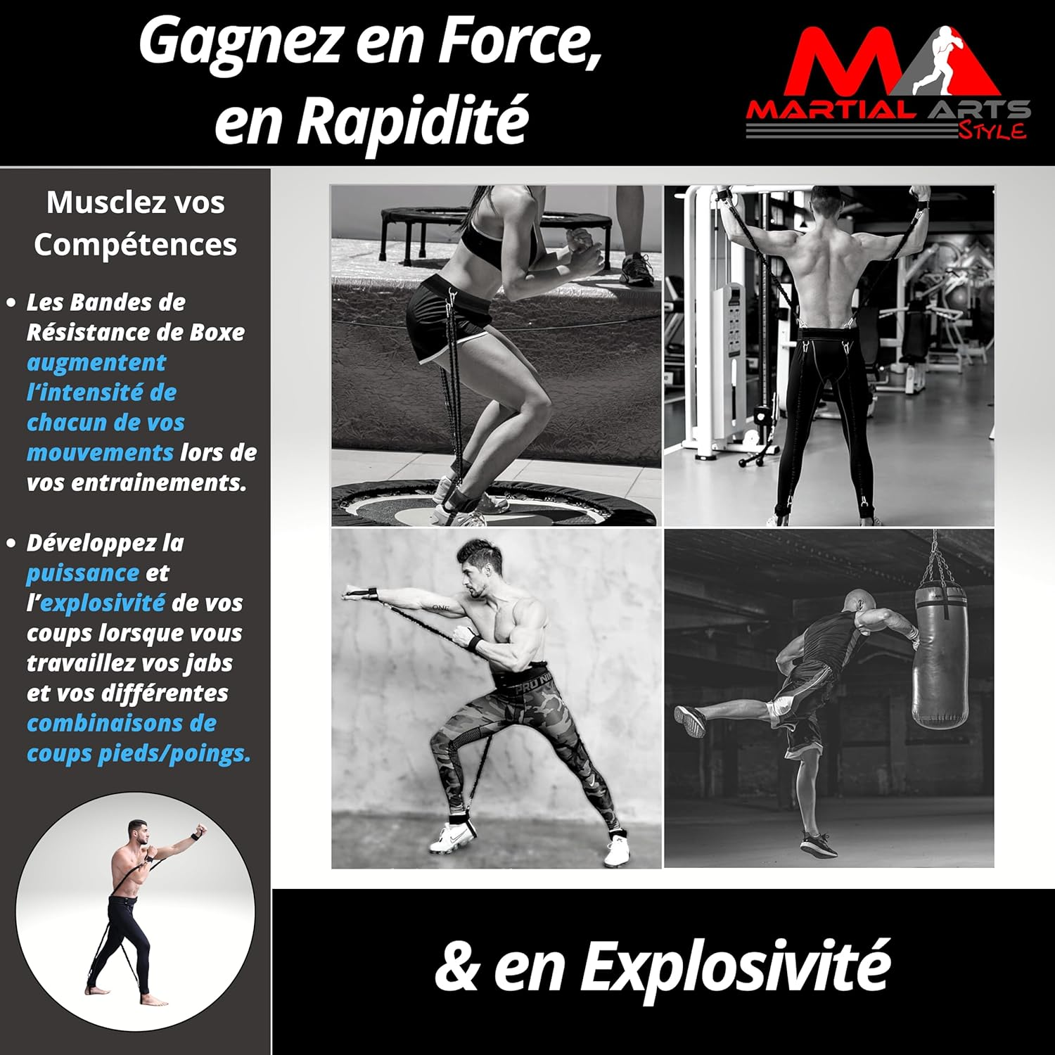 Boxing Resistance Bands for MMA Martial Arts Resistance Training at Home for Punches/Kicks, 150Lbs Exercise Bands Full Body Fitness Workout to Enhance Explosive Power/Speed/Agility