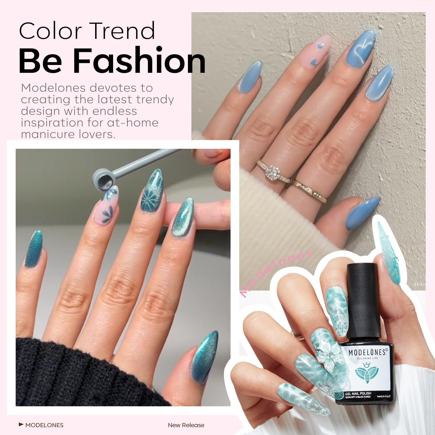 Modelones Cat Eye Gel Nail Polish Set, 6 Colors Light Baby Blue Green 9D Cat Eye Glitter Gel Polish with Magnetic Stick Summer Soak off LED Manicure DIY Salon Gift Starter Kit image number 5