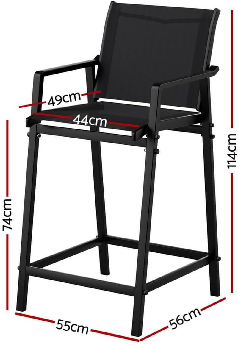 Gardeon Outdoor Bar Stools Set of 2, Dining Chairs with Armrest and Footrest, Patio Furniture for Garden, Bistro, Lawn, Poolside, Backyard, Kitchen, Steel Textilene Fabric, Black image number 2
