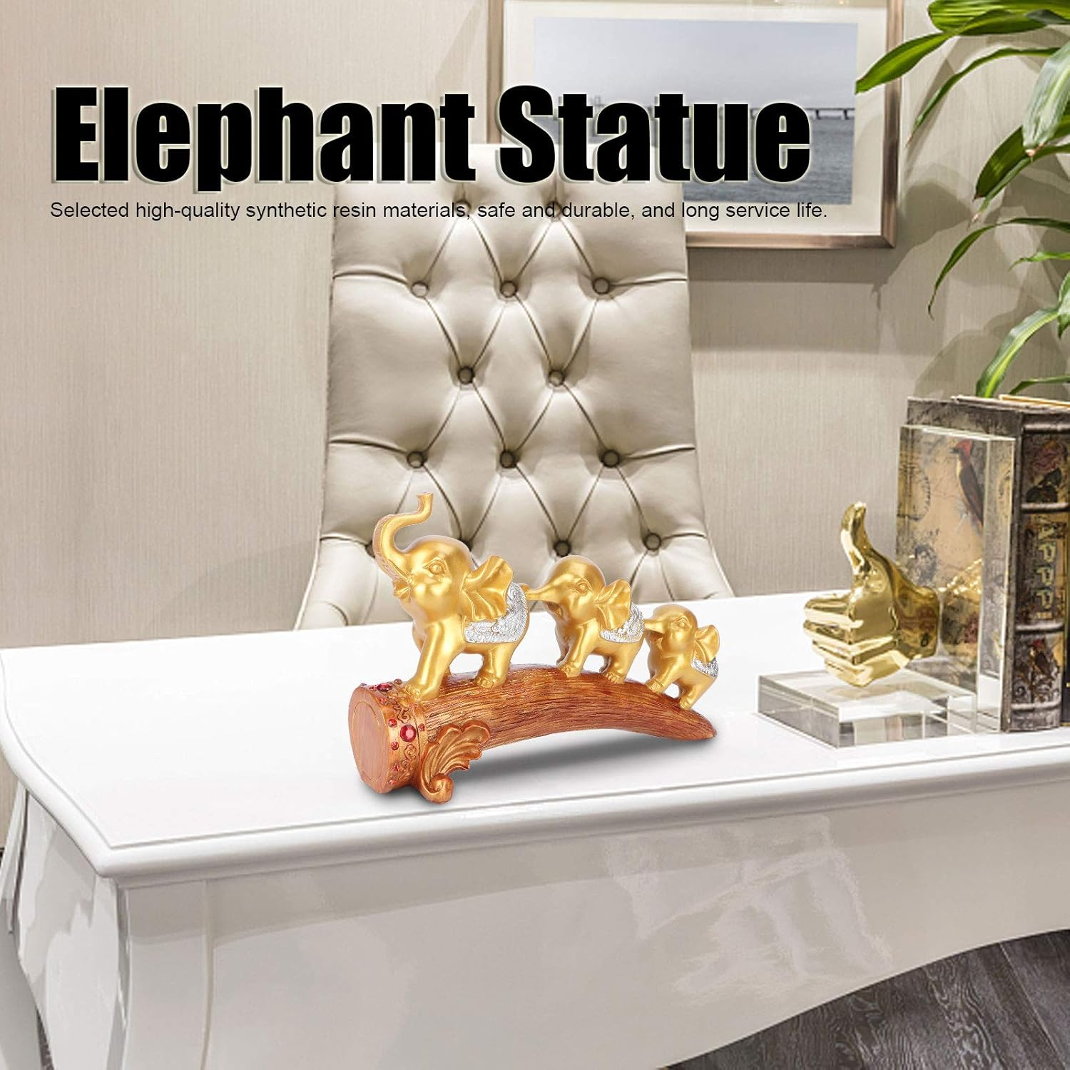 Elephant Ornament, Auspicious Three Elephant Statue Home Decor, Bringing Good Luck and Health Feng Shui Elephant Figurines for Living Room Wine Cabinet TV Cabinet Decoration image number 4