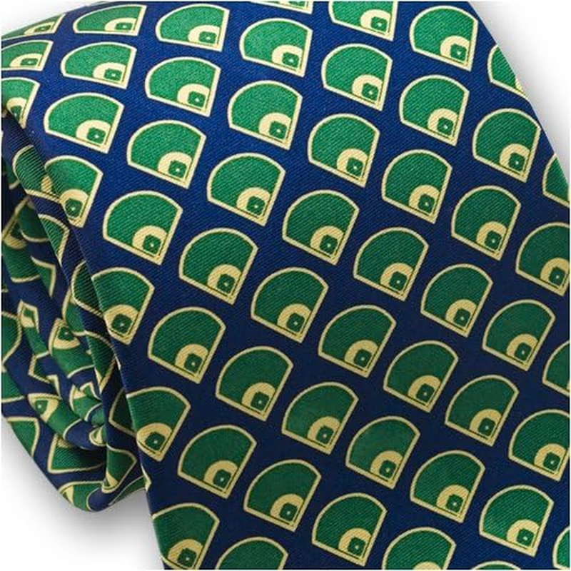 Mens Baseball Diamonds Silk Necktie Blue-Green Made in USA image number 2