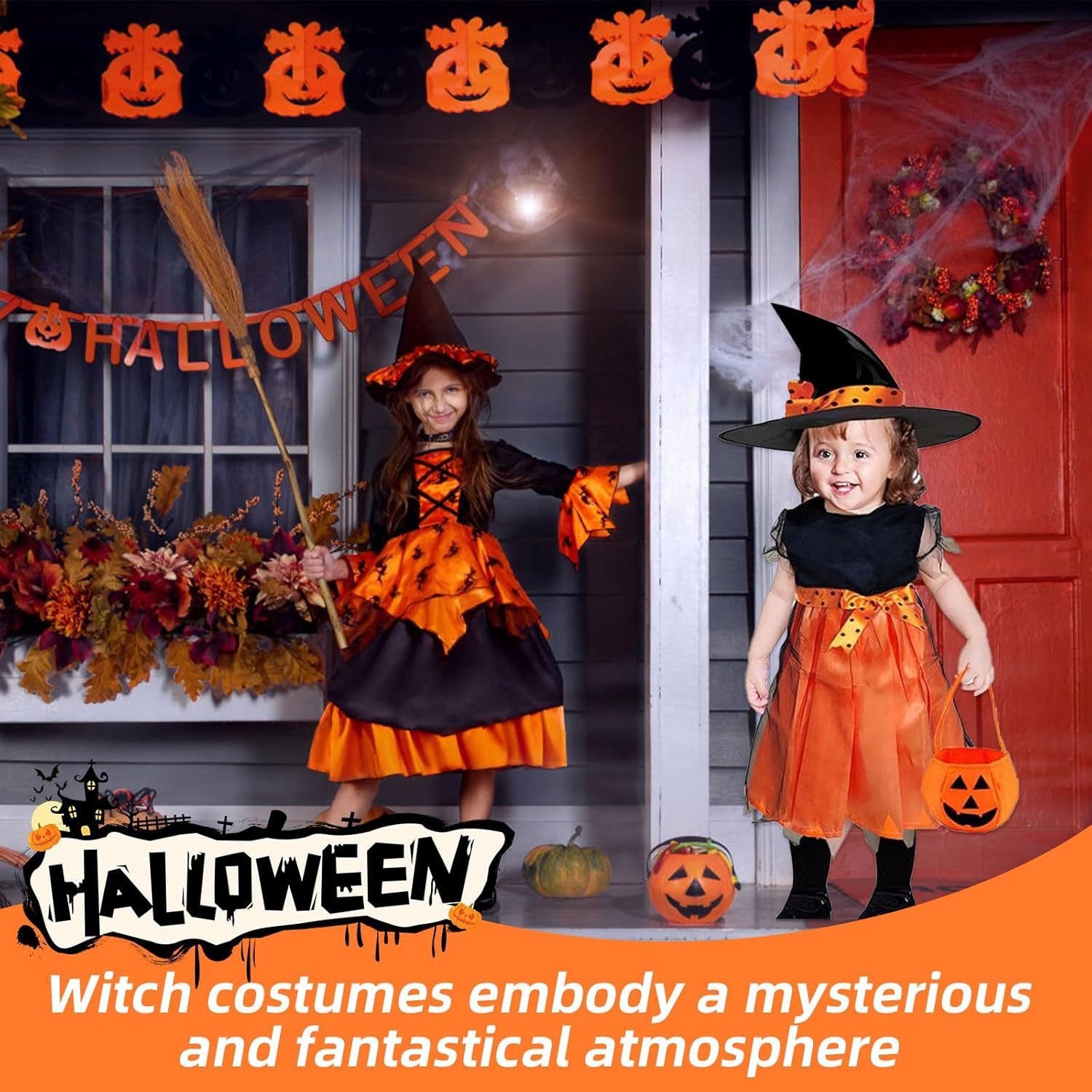 Halloween Witch Dress Children, Witch Costume Girls, Costume Witch Dress Girls with Hat for Halloween, Carnival, Cosplay Party (130)