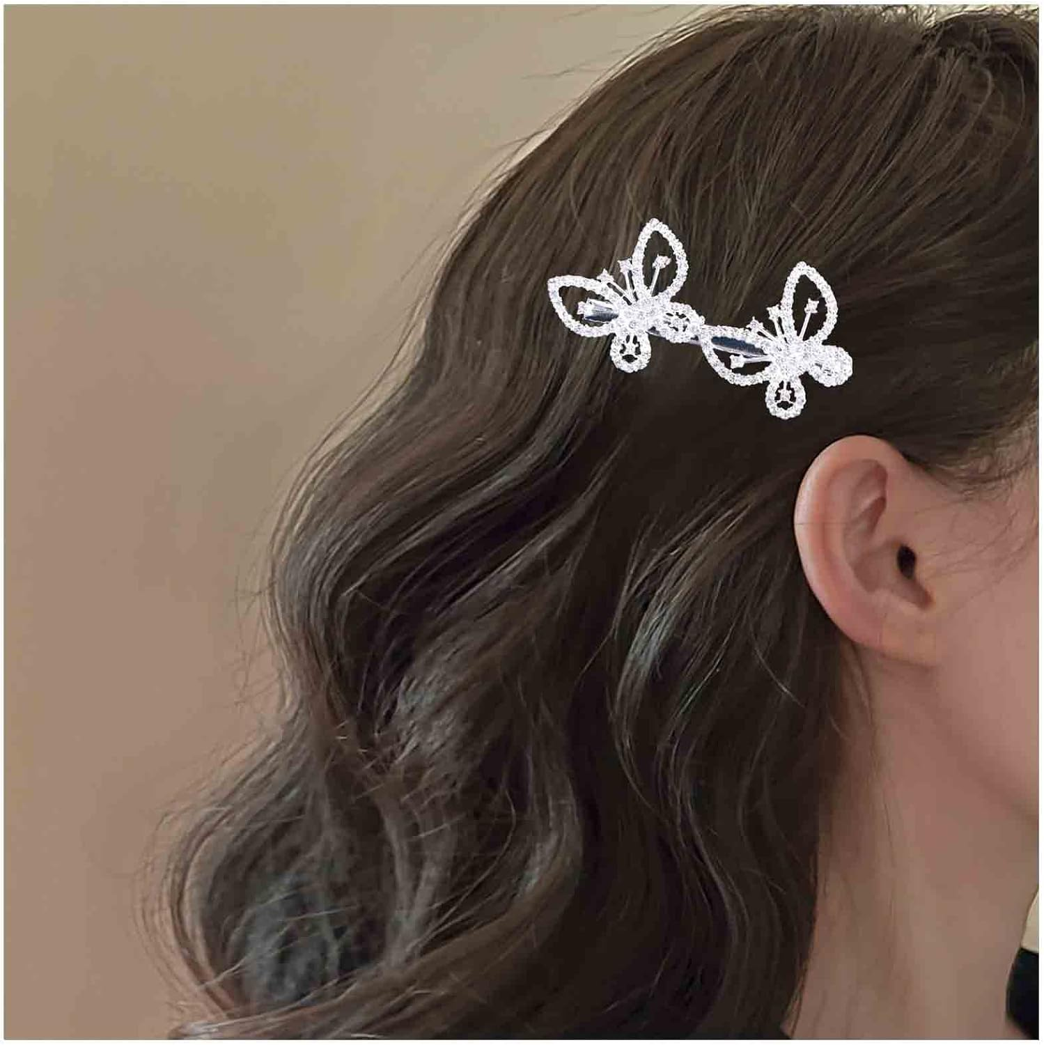 Yheakne Boho Crystal Butterfly Hair Clip Cz Butterfly Hair Clip Silver Butterfly Hair Clip Headpiece Decorative Headwear Hair Accessories for Women and Girls image number 5