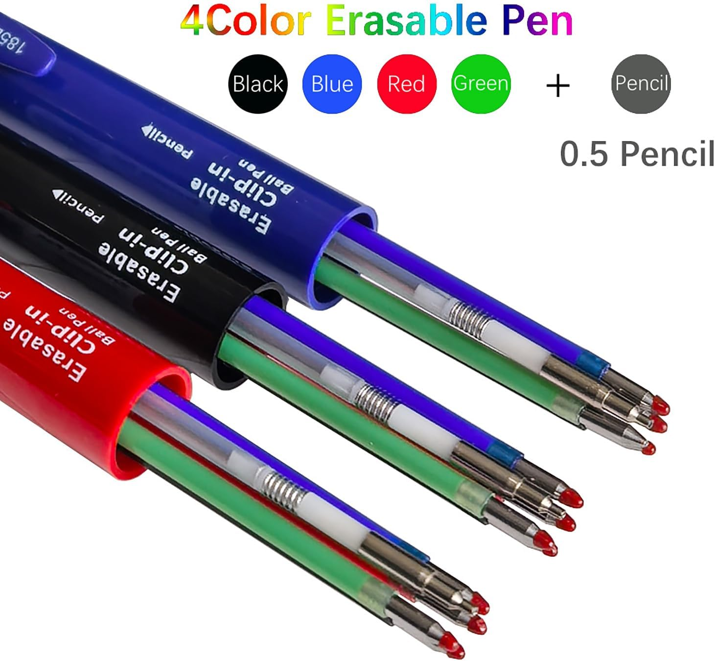 4 Colours Retractable Erasable Gel Pens Clicker, 5-In-1 Multi Coloured Pen + Pencil, Fine Point (0.7), Make Mistakes Disappear, Drawing Writing Planner and Crossword Puzzles (PN-303)