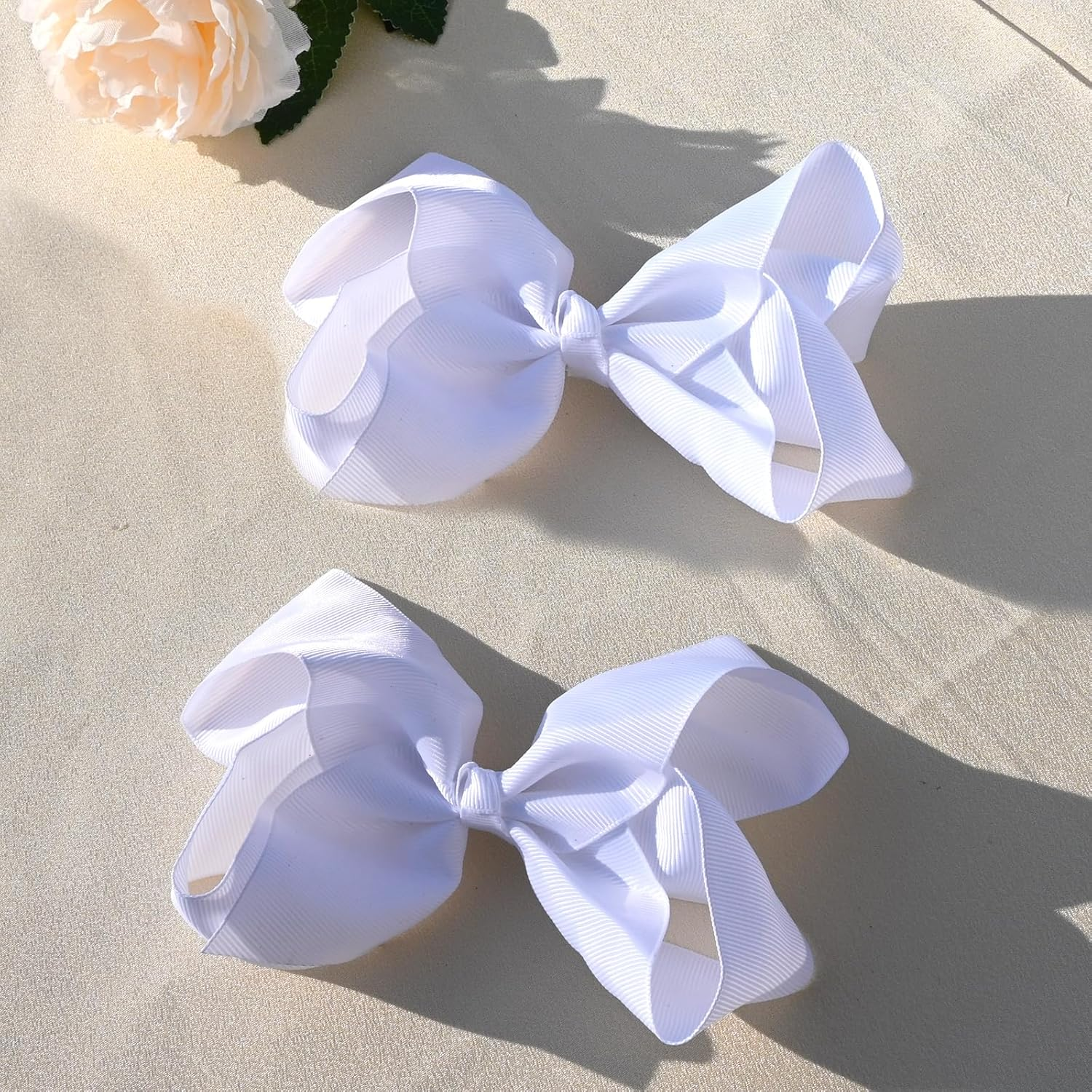 6 PCS 6" Hair Bows for Girls Alligator Clips Grosgrain Ribbon Solid Color Hair Accessories Toddler Bows for Girls Kids(White, 6 Count) - 3Inch-Green image number 7