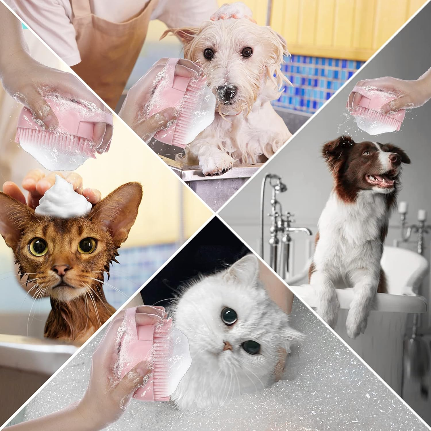 Dog Cat Bath Brush, with Soap and Shampoo Dispenser Dog Grooming Brush Massage Brush Soft Silicone Rubber Bristle for Short Haired Dogs Cats Shower (Pink) image number 1