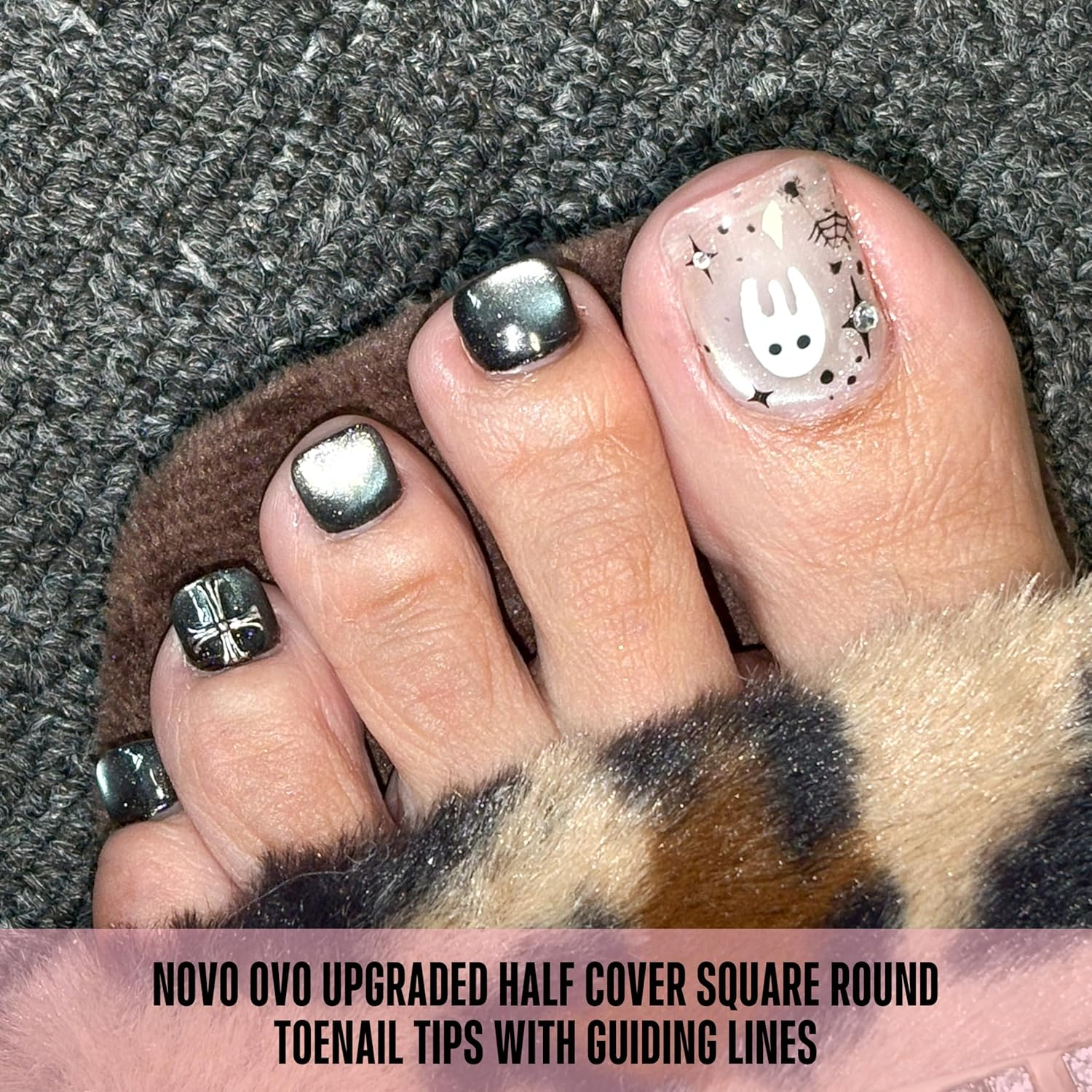 NOVO OVO Upgraded Flexible Half Cover Soft Gel Fake Toe Nail Tips with Auxiliary Line for Toenail Extension, Square round Medium Wide for Men Women Acrylic French Pedicure Salon DIY X 15 Sizes 240 Pcs image number 4