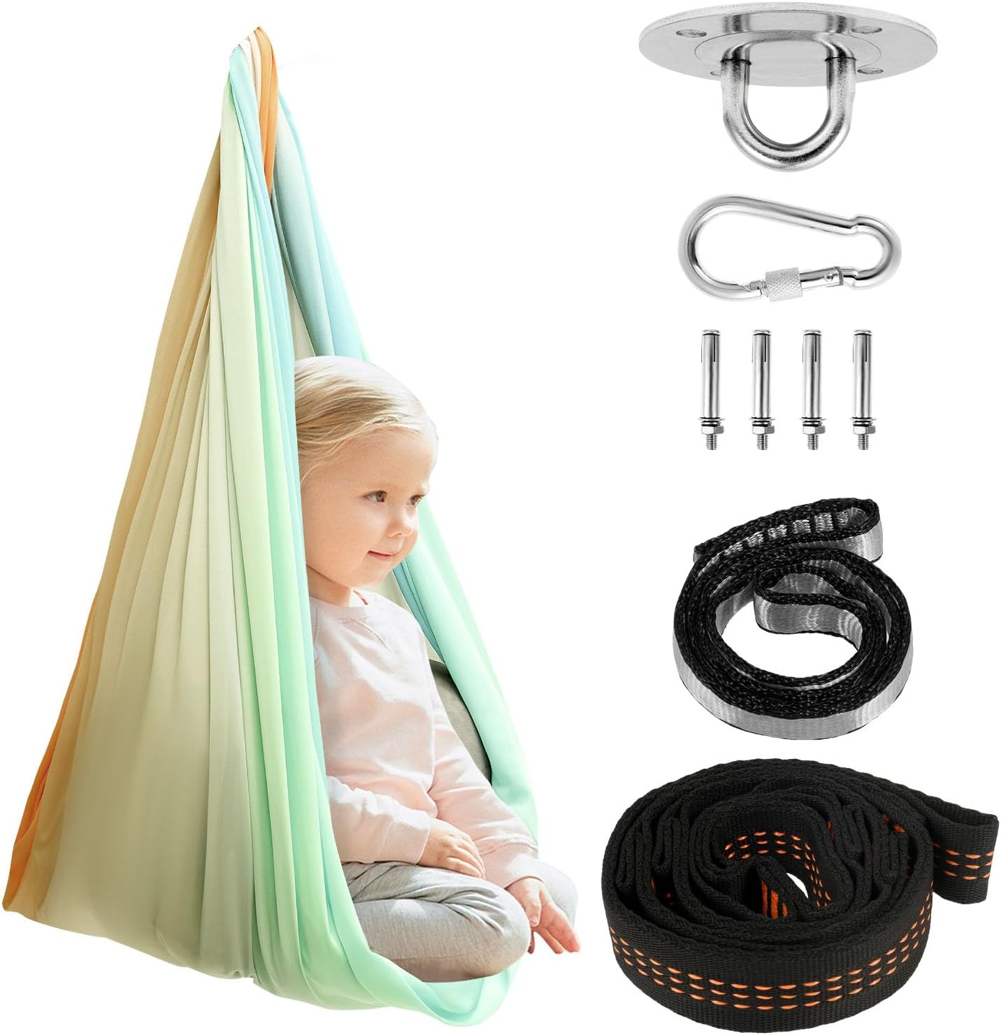 Kids Therapy Swing Hammock, Sensory Swing Indoor Outdoor Relaxing Firm Double Layer Therapy Cuddle Swings Stable Easy to Install Sensory Bundle for ADHD Asperger'S Integration Autism Therapy (Style B)