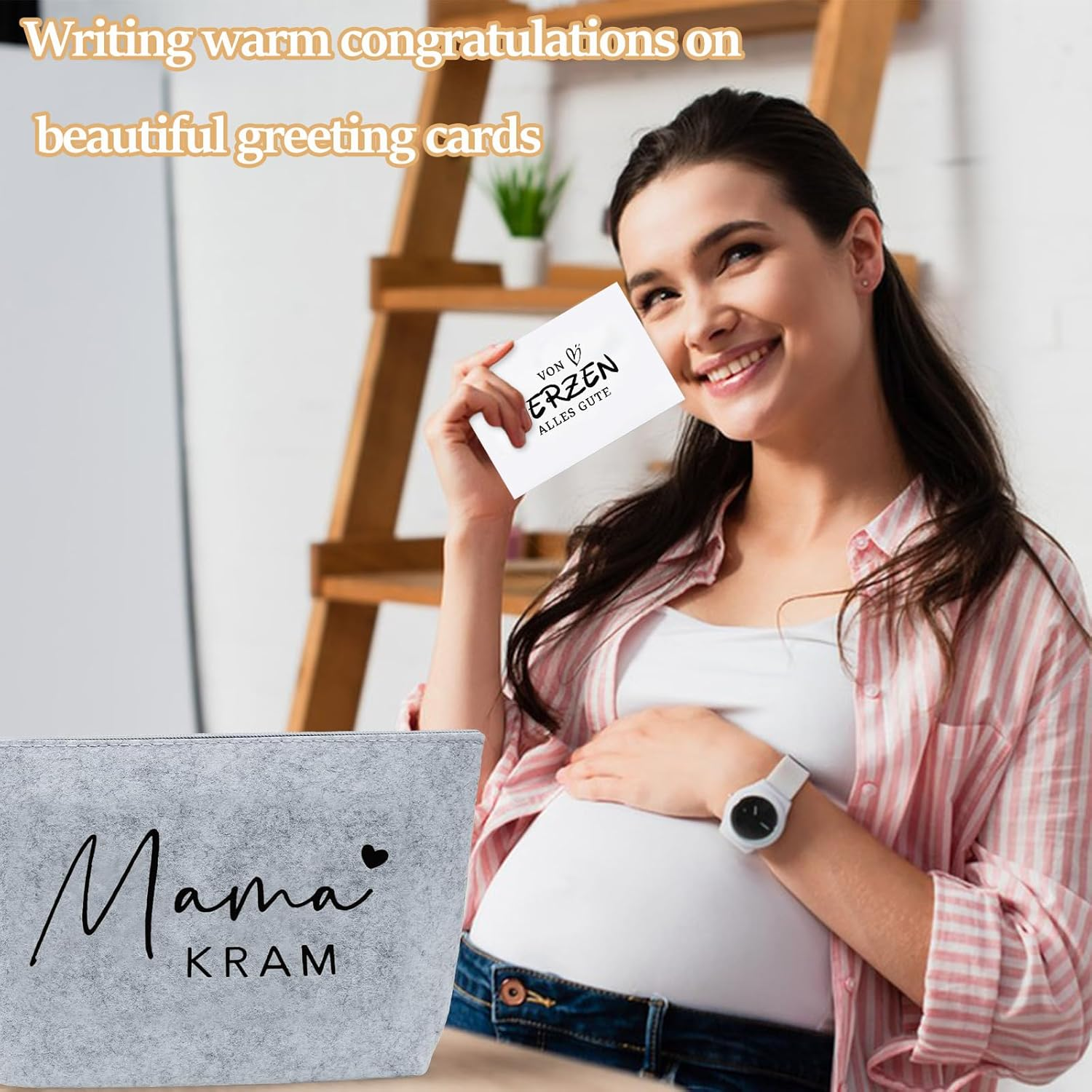 Pack of 2 Gifts for Expectant Mothers, Baby Shower Mom Bag, Cosmetic Bag Made of Felt with Zip, Gifts for Birth Felt Bag for Mum, Pregnancy Gift for New Mum, NO, No