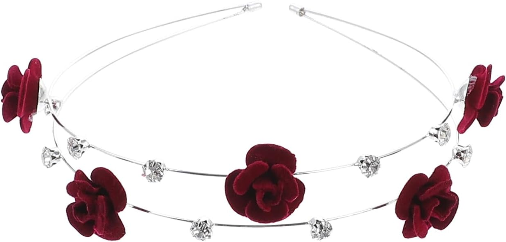 Beaupretty Double Layer Headband with Sparkling Rhinestones and Rose Decoration Headband Women'S Thin Wine Red Stylish Hair Accessories for Girls and Women