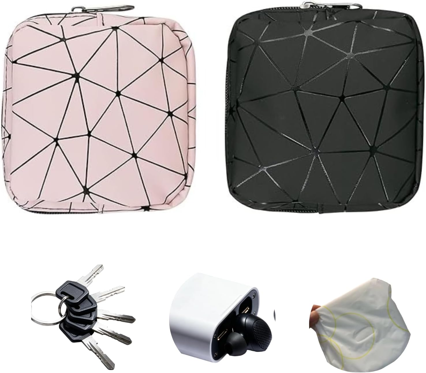 Abeillo 2PCS Reusable Waterproof Sanitary Napkin Storage Bag,Small Tampon Holder Bag，For Keys, Headphones, Change,Purse,For Tampons/Pads/Menstrual Cup Feminine Care for Teen Girls(Pink&Black)
