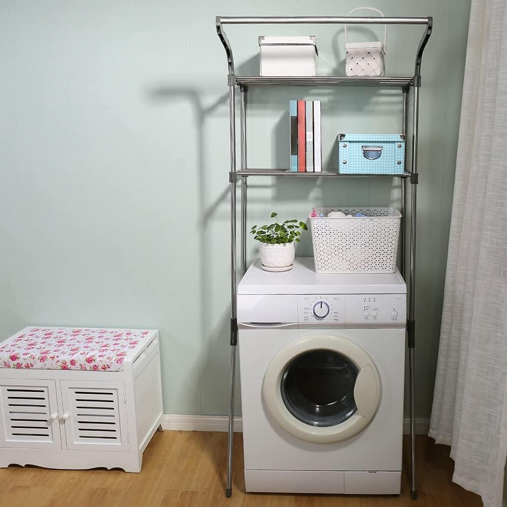 Baoyouni Bathroom Space Saver over the Toilet Storage Rack Shelf above Washing Machine Standing Organizer 2-Tier 26.77 W X 19.48 D X 68.11 H Inches, Grey image number 4