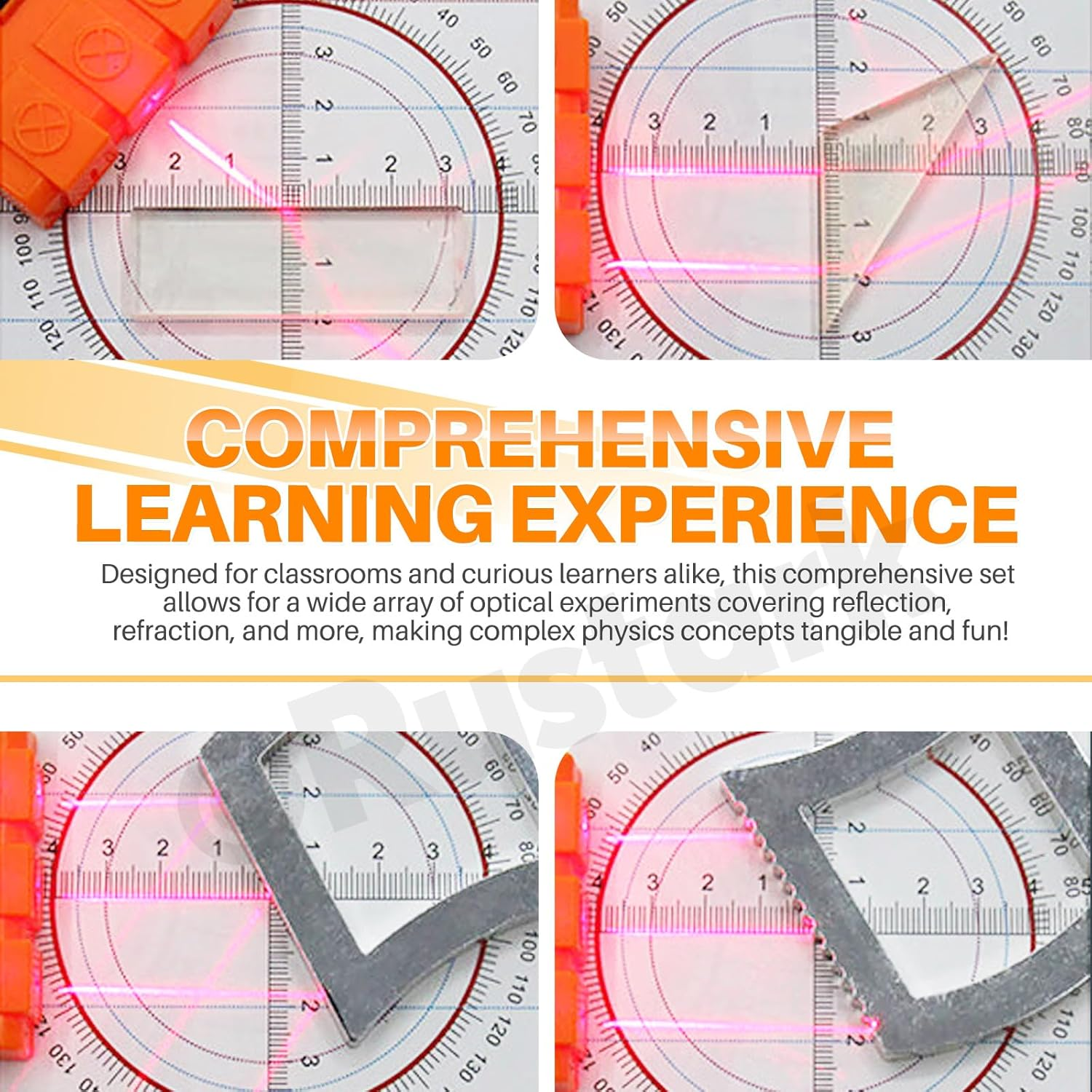 Rustark 1 Set Physics Optical Experiment Kit Prism Lens Optic Reflector Refraction Optics Three Light Source Teaching Demonstration Equipment Optical Physics Kit for Teacher Student Education