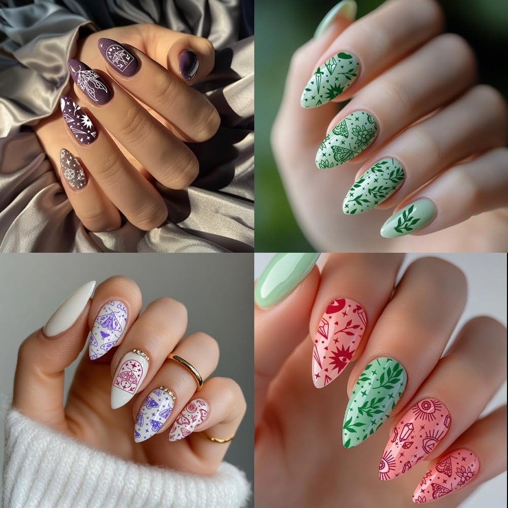 PH Pandahall 3Pcs Tarot Nail Art Stamping Plate, 63 Patterns Fantasy Moth Nail Stamping Fantasy Elements Nail Stamp Plate Pressure Nail Stencils Nail Picture Plates Made of Stainless Steel for Nail image number 1