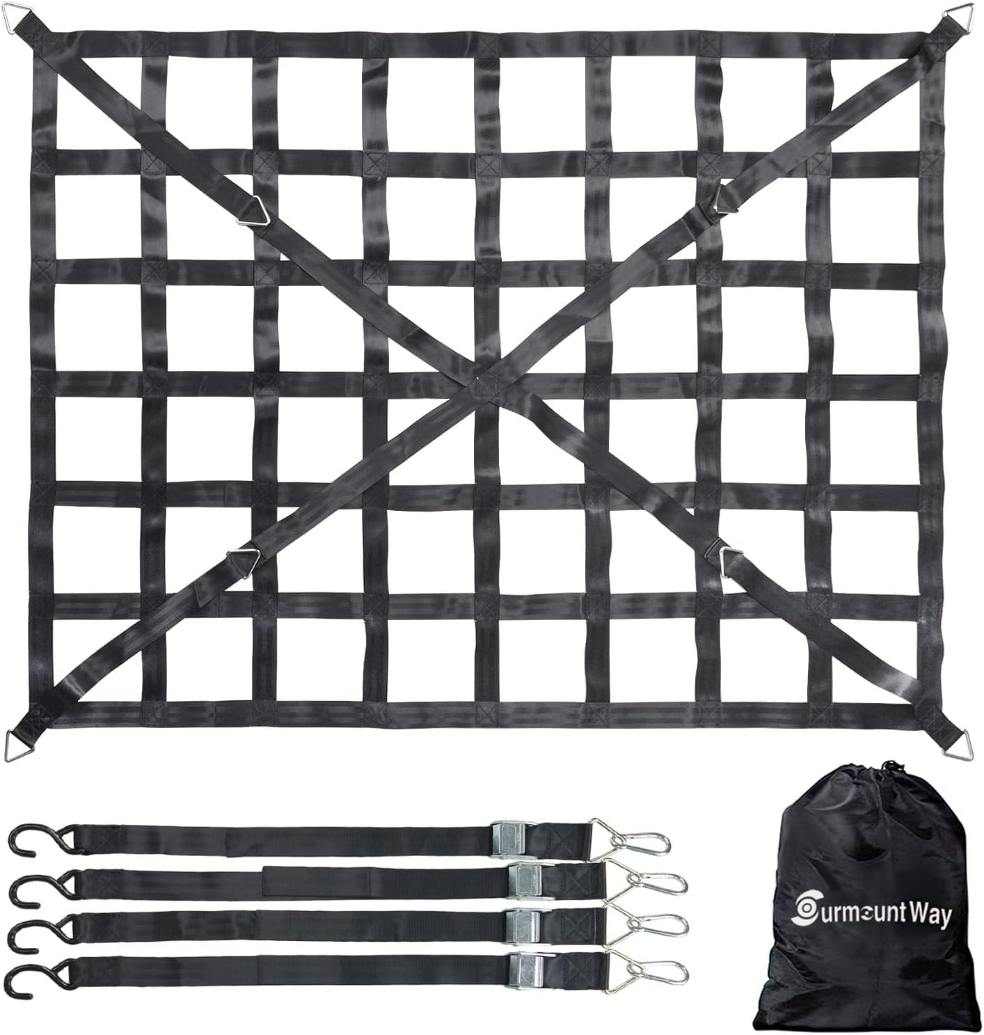 Surmountway Cargo Net for Pickup Truck Bed (66" X 50") - Heavy Duty with 1100LBS Capacity, Cam Buckles & S-Hooks - for Trailer Trucks with Cross Strap image number 5