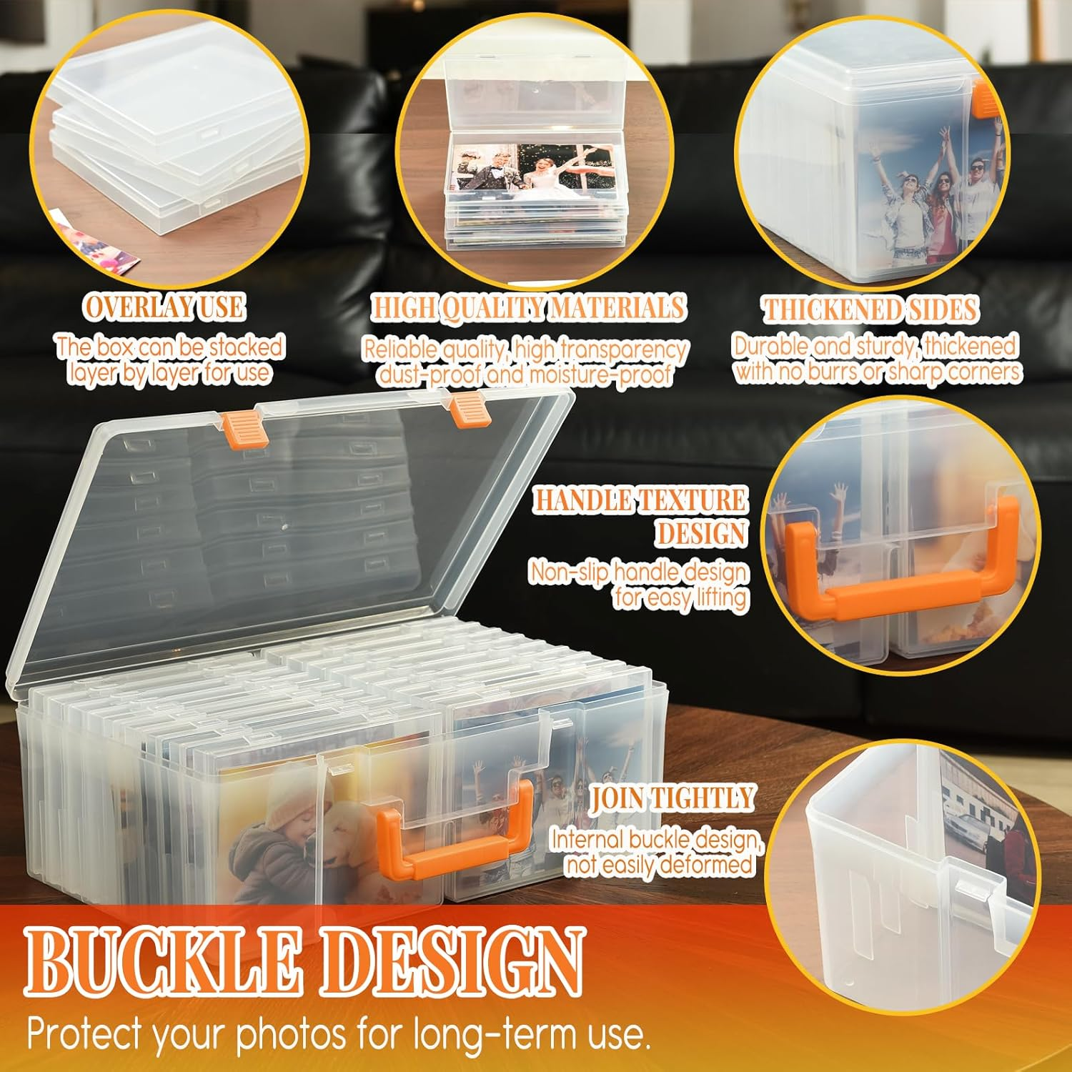 Photo Storage Box 5 X 7 Inches, 18 Inner Photo Cases with Dividers, Clear Acid-Free Photo Storage Containers with Handle, Photo Organizer Craft Keeper for Stickers, Craft, Stamp - Clear image number 3