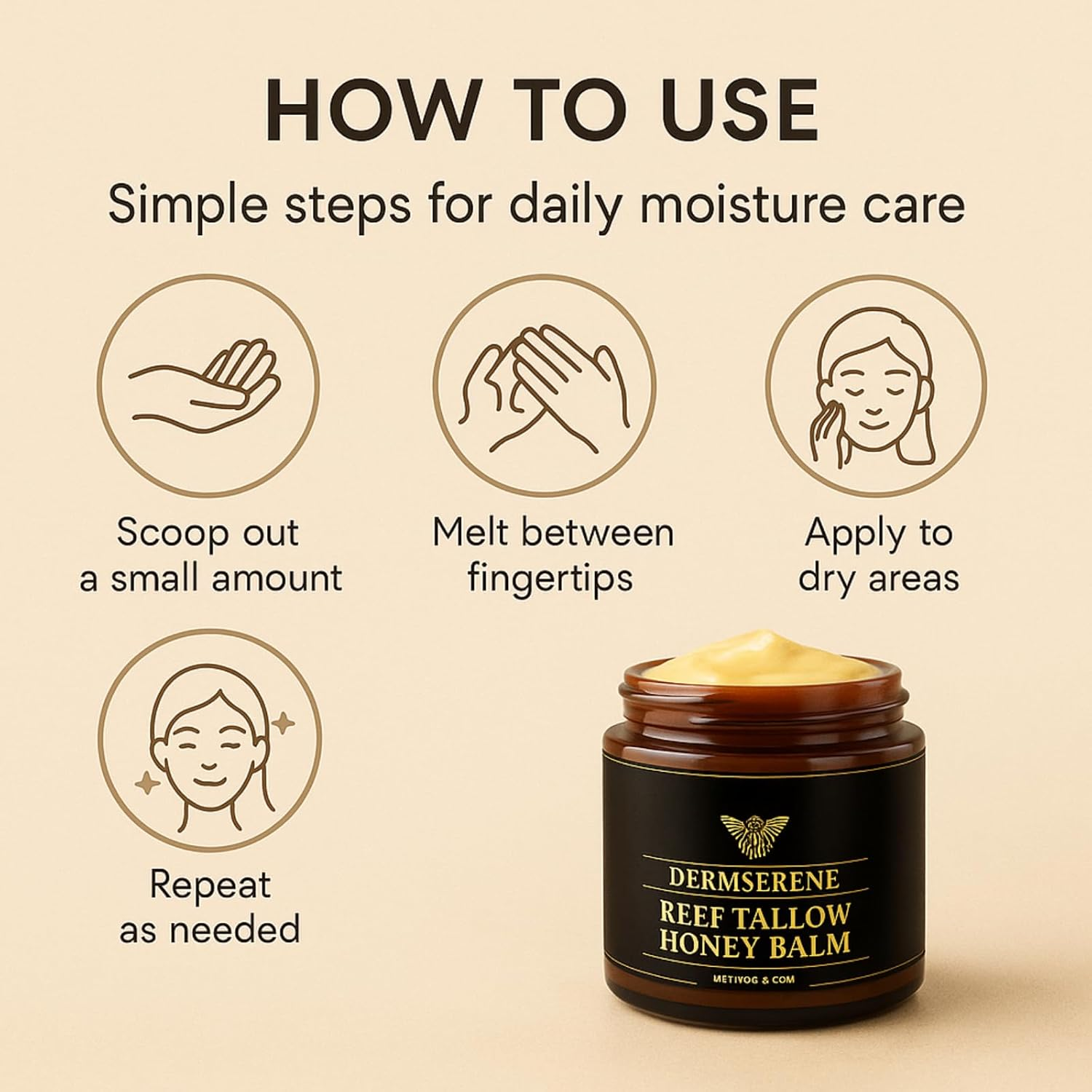 Beef Tallow Honey Balm for Dry Sensitive Skin, Natural Moisturizing Tallow Balm, Deep Nourishing Repair Balm for Face and Body, Soothing Cream for Cracked Hands Elbows Knees, Hydrating Skin (1Pcs) - 1Pcs image number 3