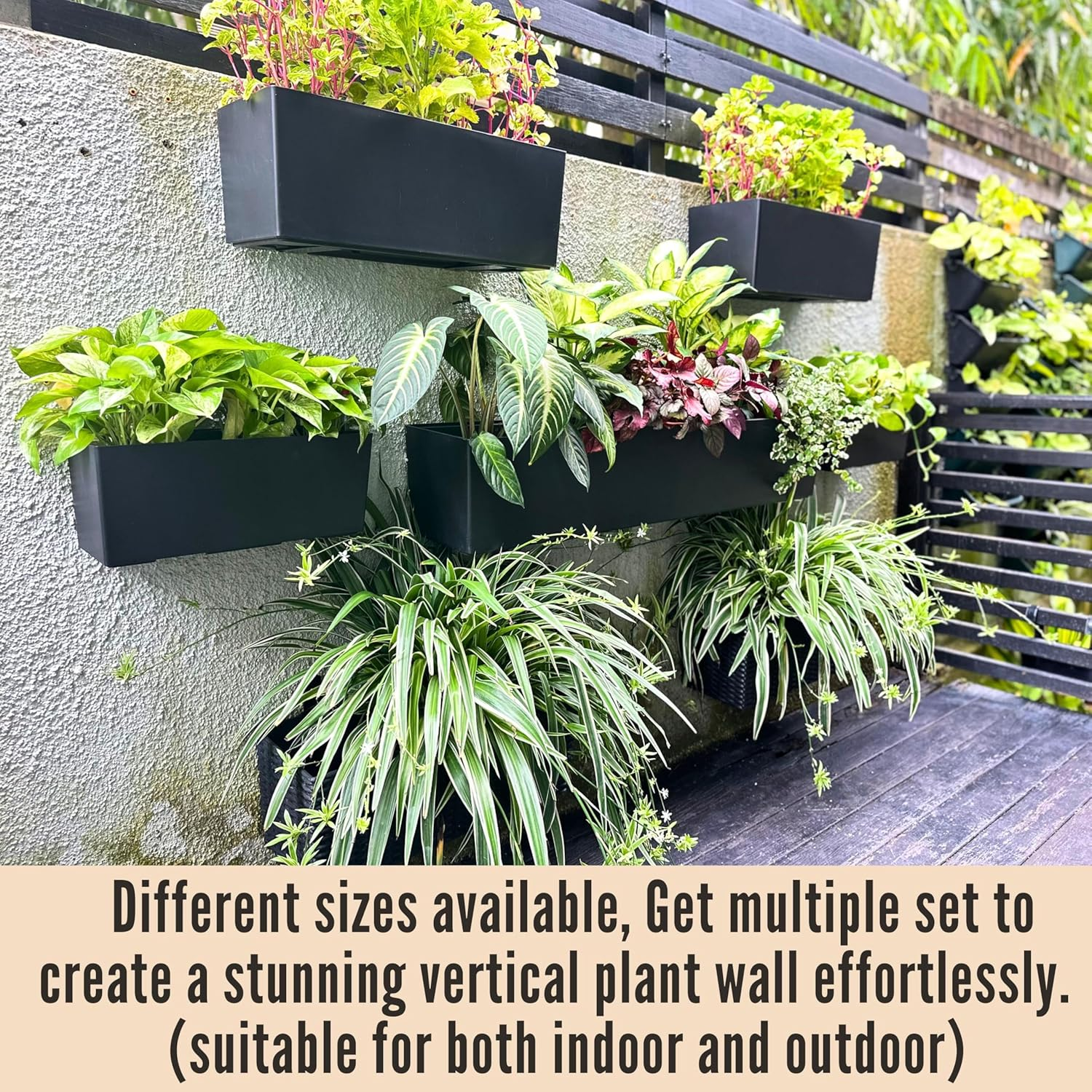 Lalagreen Wall Planters for Outdoor (2 Pack, 14 Inch) Black Self Watering System Hanging Plant Box Flower Pot, Rectangular Wall Mount Indoor Vertical Living Garden Decoration Window Sill Herb Trendy image number 5