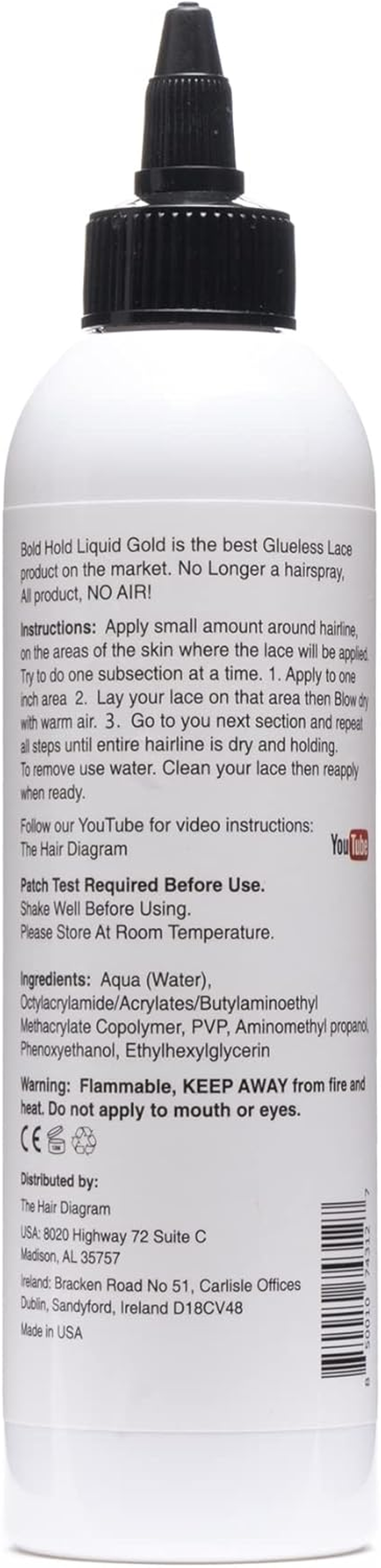 The Hair Diagram - Bold Hold Liquid Gold - Glueless Lace Gel - Temporary Hold for Wigs and Hair Systems - Styling Agent for Baby Hairs - Non Toxic - Aerosol & Alcohol Free - Water Based Formula - 8Oz image number 2