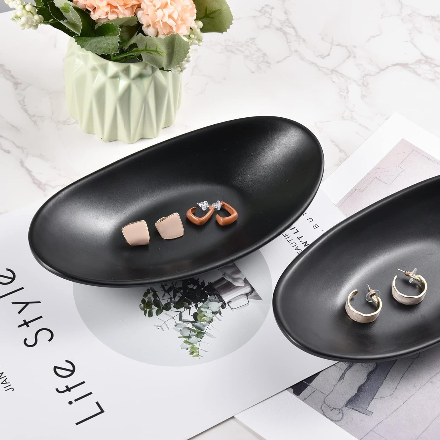 Feyarl Ring Dish Black Key Dish for Hallways Small Jewelry Tray Entryway Key Bowl Decorative Trinket Dish for Home Dresser Bathroom (Oval) image number 4