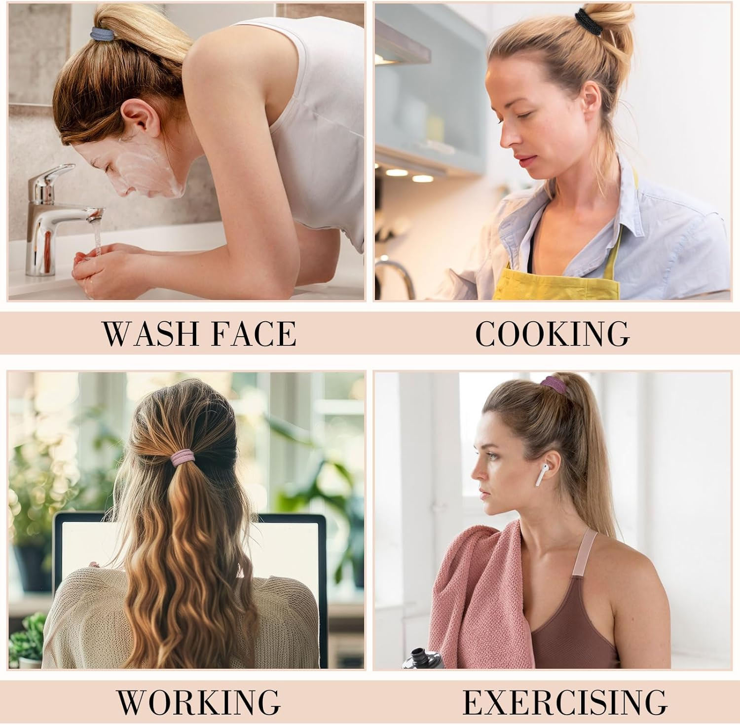 Pack of 100 Women'S Hair Bands, 5 Colours, Non-Metal Ponytail Holder, Ponytail Holder, Elastic for Girls and Women, All Hair Types