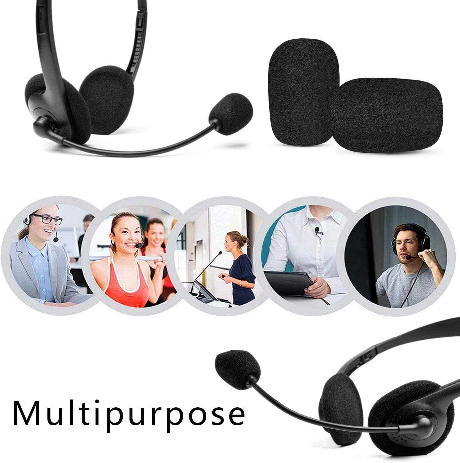 10 Pack Lapel Microphone Windscreen, Headset Windscreen, Mic Foam Covers Lavalier Microphone Windscreen for Variety of Headset Microphone, Tough Sponge Material, Noise Reduction, Black image number 4