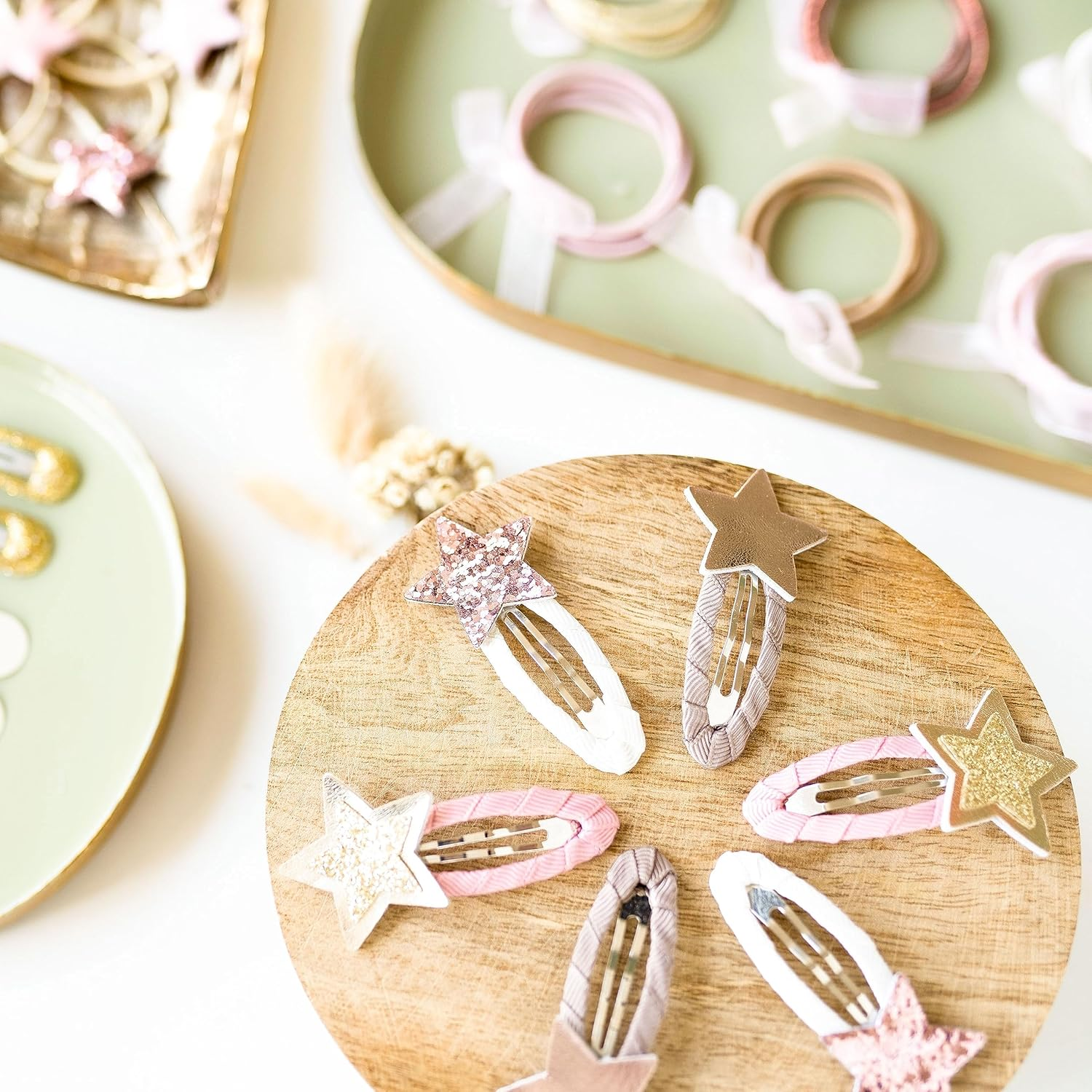 Papierdrachen Special 48 Hair Clips and Hair Bobbles in Many Colours - Durable and Robust - Children'S Hair Accessories with Glitter and Fabric Cover - Hair Accessories *Stars* - for Long and Fine Hair - Ice image number 5