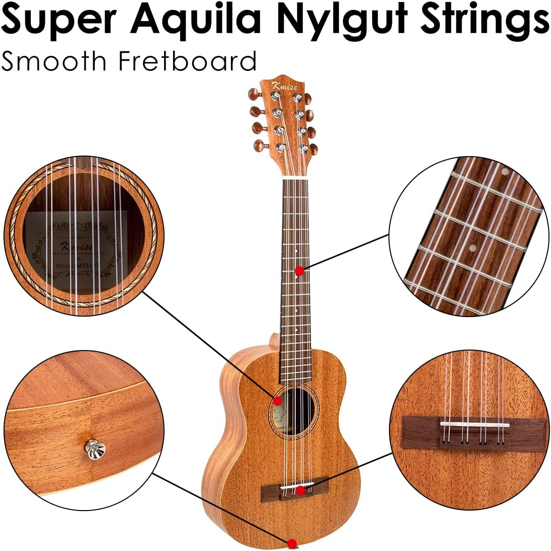 Kmise Tenor Ukulele,8 String Mahogany Wood Musical Instrument for Professionals with Ukelele Picks Gig Bag Strap Replacement Strings image number 5