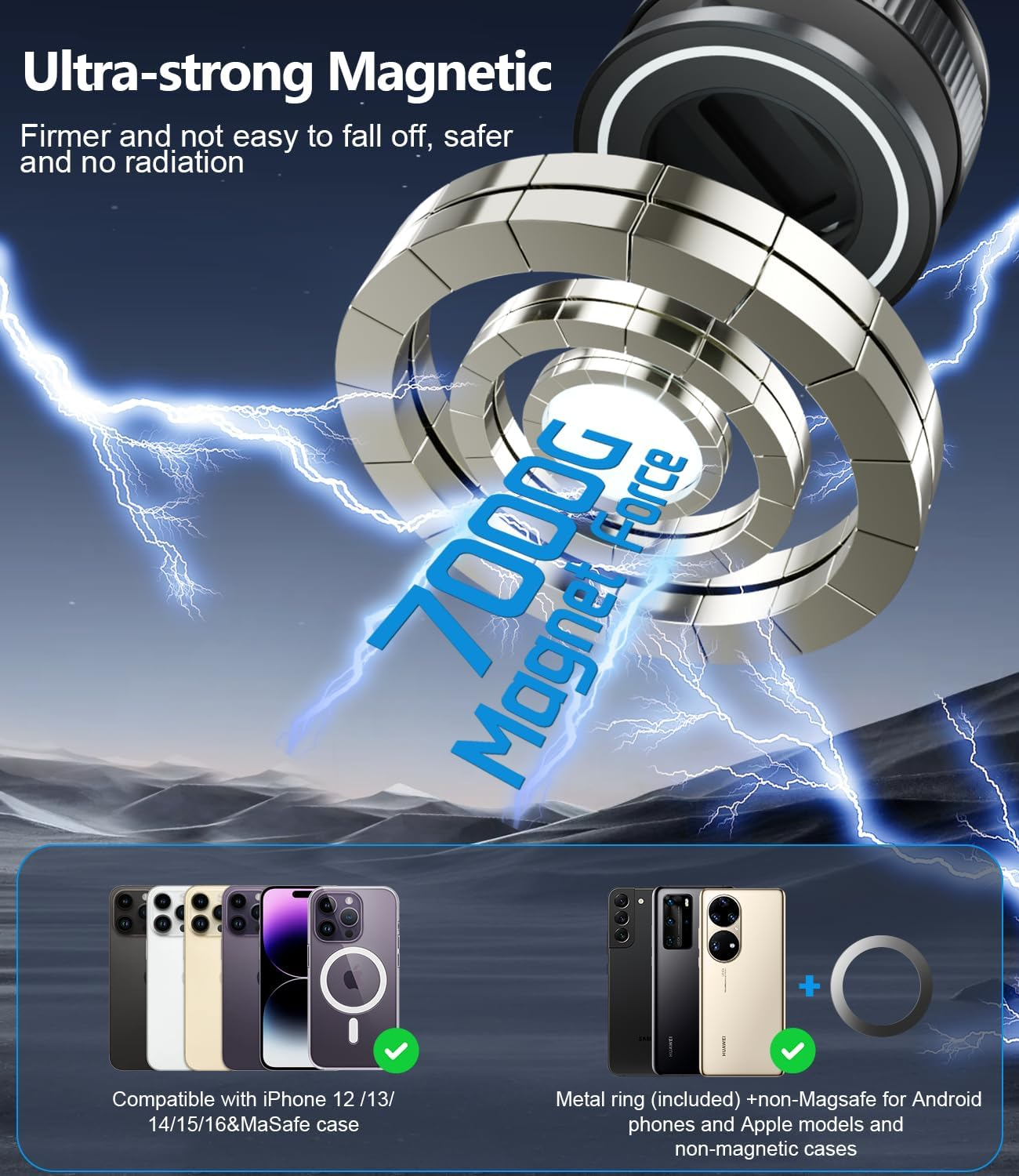 Cloudvalley Magnetic Car Phone Holder - Vacuum Suction Cup Phone Mount 360&deg; Adjustable, Durable Metal Stand for Iphone & Android, Portable Magnetic Holder for Dashboard/Windshield/Gym Mirror (Black) image number 2