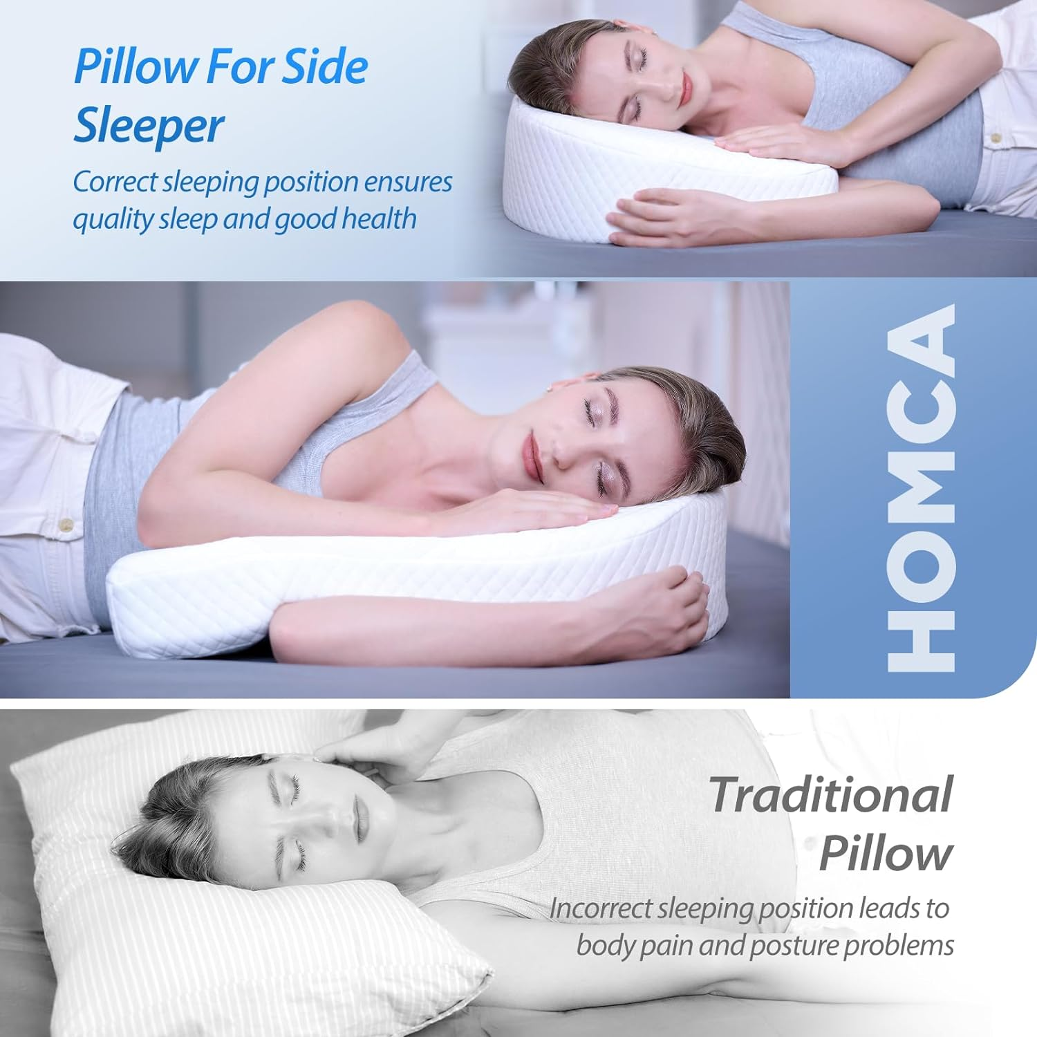 HOMCA Side Sleeper Pillows for Adults, Memory Foam U Shaped Body Pillows for Neck and Shoulder Pain Relief, Shoulder Pillow for Side Sleepers with Removable Washable Pillowcase