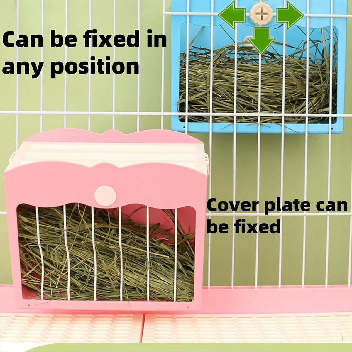 AIMALL Dual Use Rabbit Guinea Pig Hay Feeder Rack 8.27X9.84X5.12In Large Capacity 3500Ml Anti-Waste Wall Mounted Grass Holder for Small Animals Cage - Blue-Steel Mesh image number 4