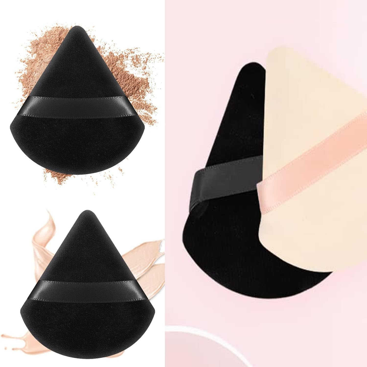 ZXUY Powder Puff Makeup Sponge for Loose & Cosmetic Foundation Washable Reusable Loose Cosmetic Foundation Sponge Wet Dry Makeup Tool (Khaki+12Pcs) image number 2