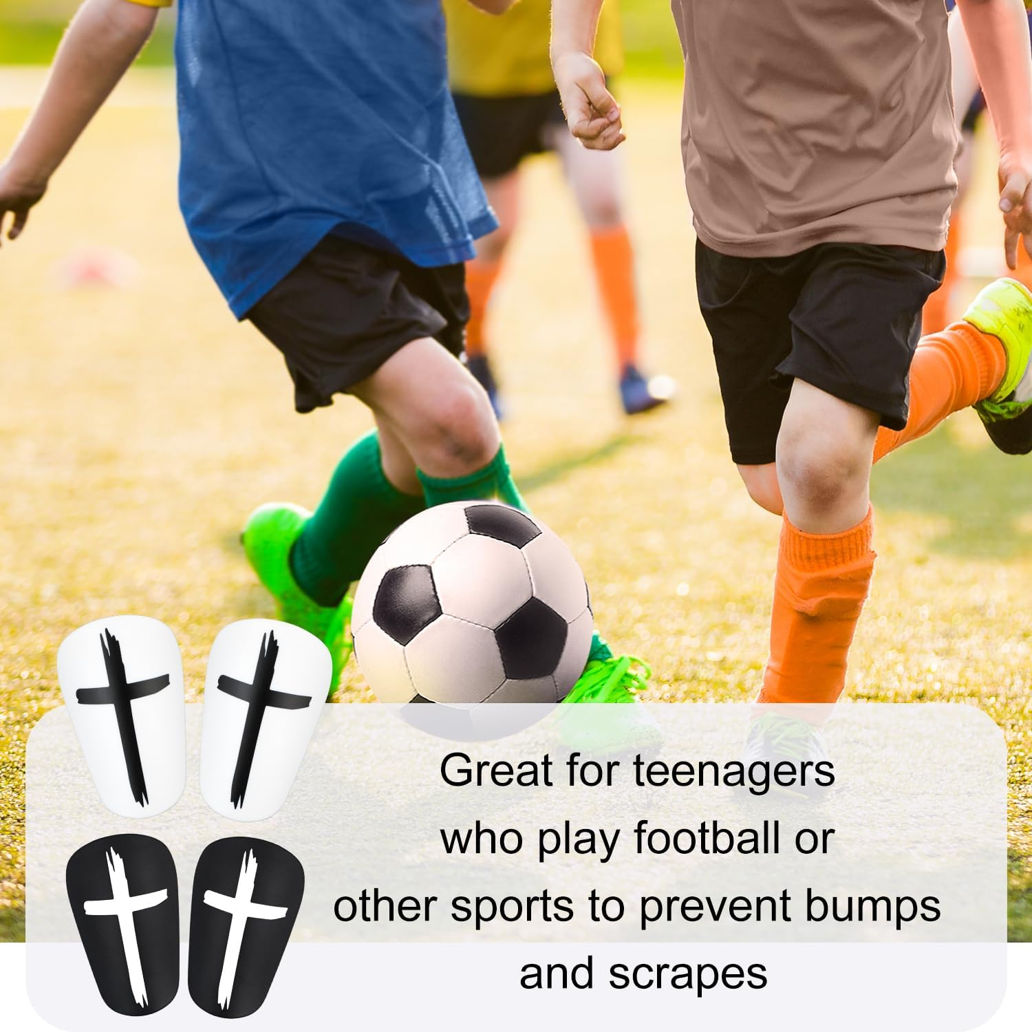 2 Pairs Mini Soccer Shin Guards, 3.94X2.36 Inch Black & White Cross Style Extra Small Football Shin Guards Mini Football Shin Pads Protective Equipment for Teens Adults Boys Girls image number 3